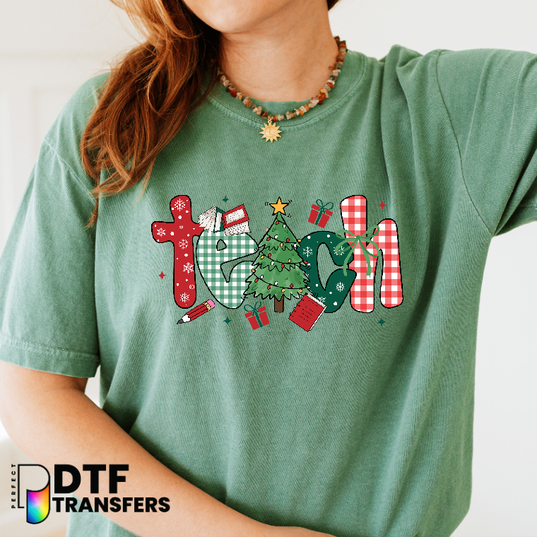 "Teach" Apple & Bow – Teacher DTF Transfer