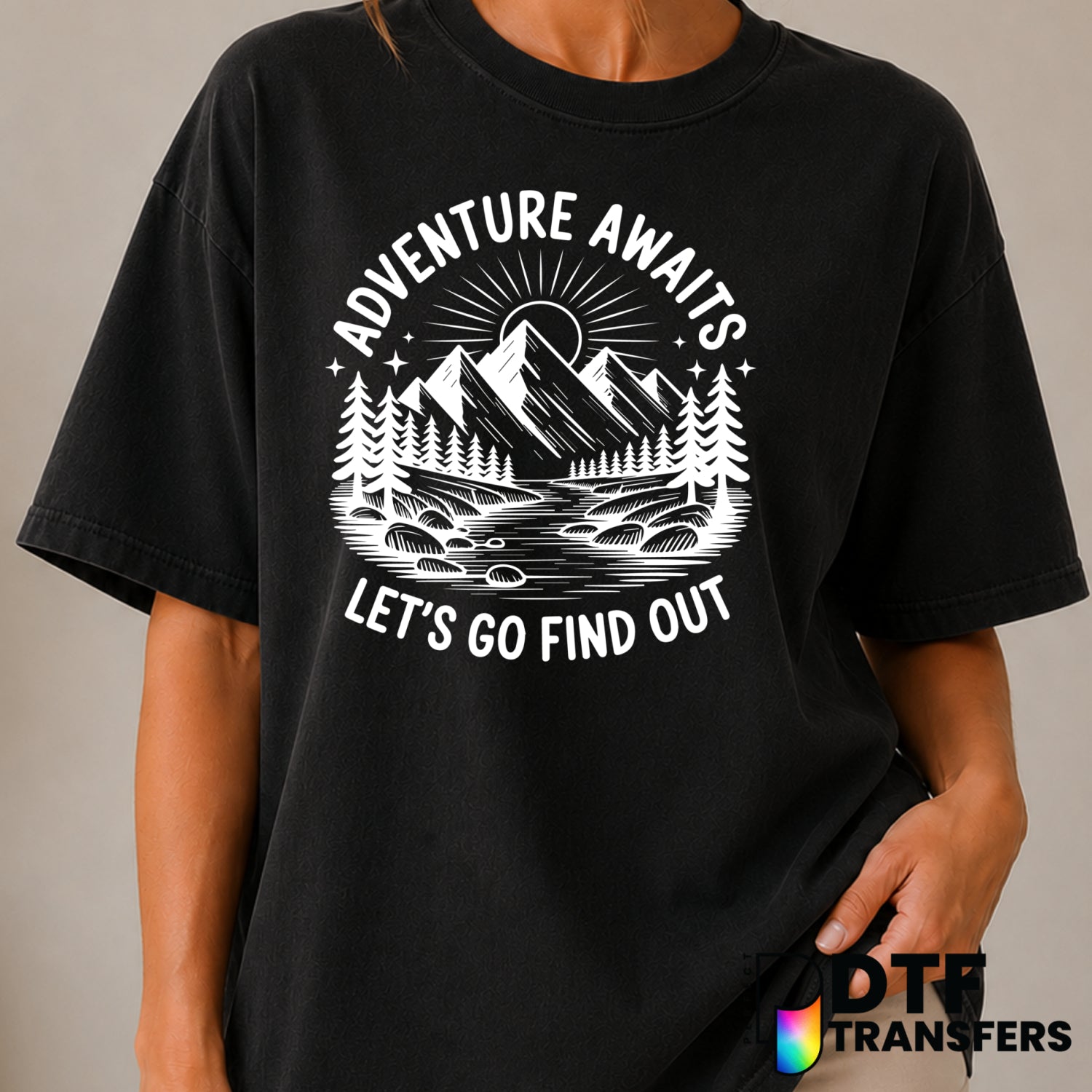 Adventure Awaits Let's Find Out – Camping DTF Transfer (view 2 of 2) – by Perfect DTF Transfers – Premade DTF Transfers –...