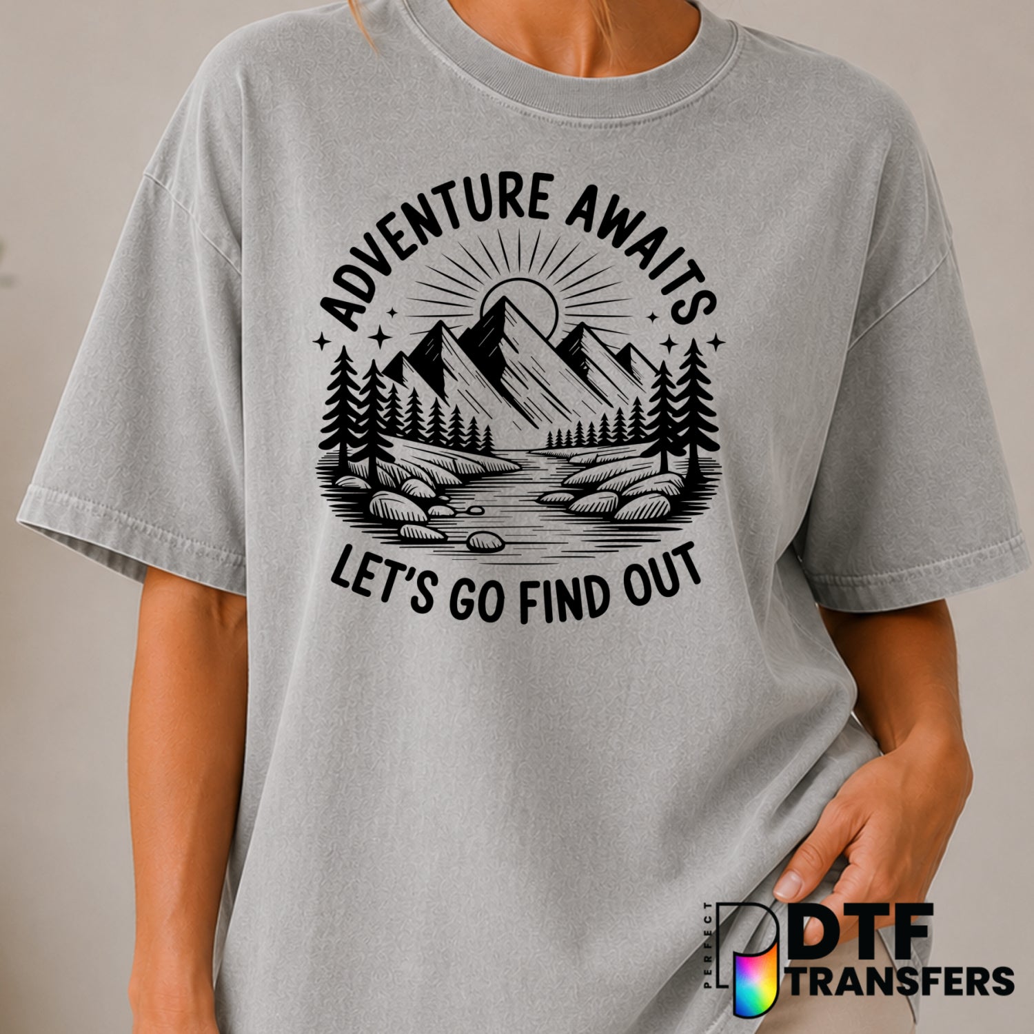 Adventure Awaits Let's Find Out – Camping DTF Transfer (view 2 of 2) – by Perfect DTF Transfers – Premade DTF Transfers –...