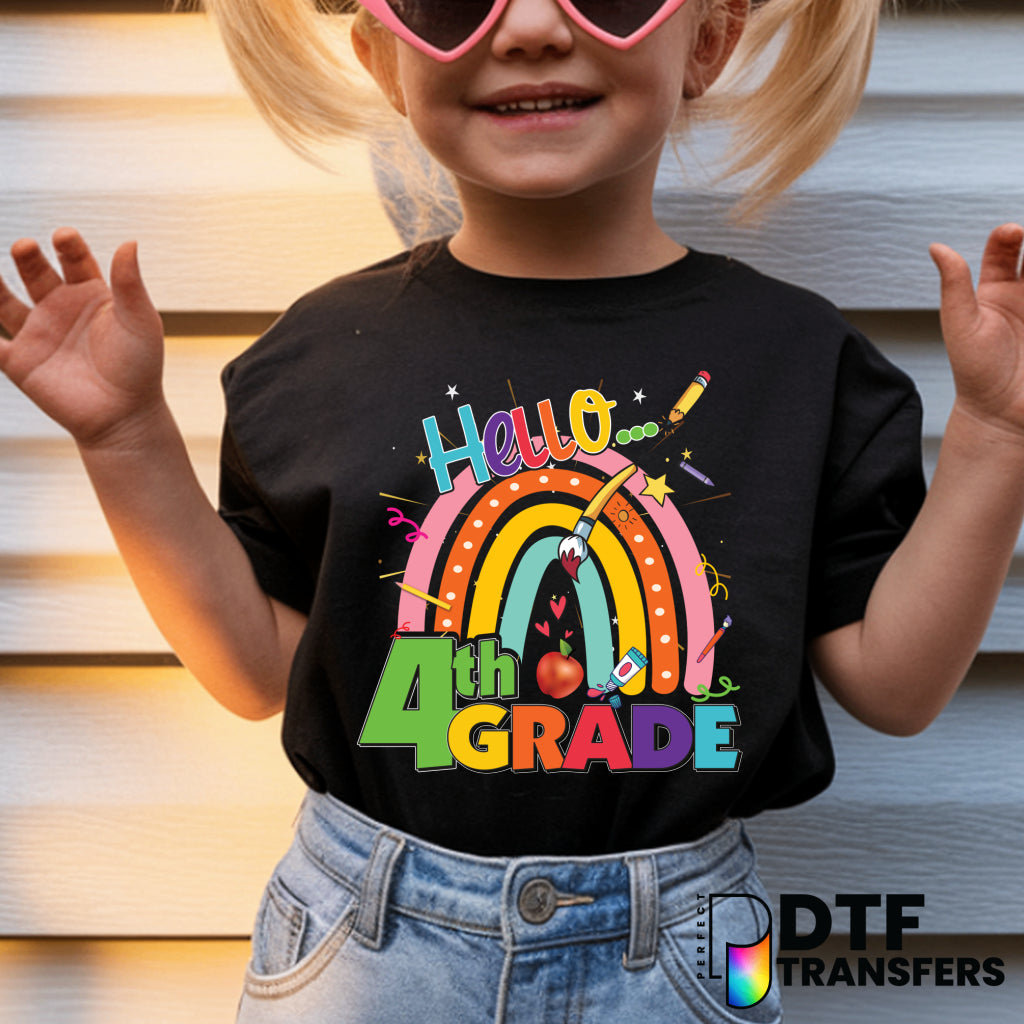 Hello Fourth Grade Rainbow Welcome Back To School – Teacher DTF Transfer