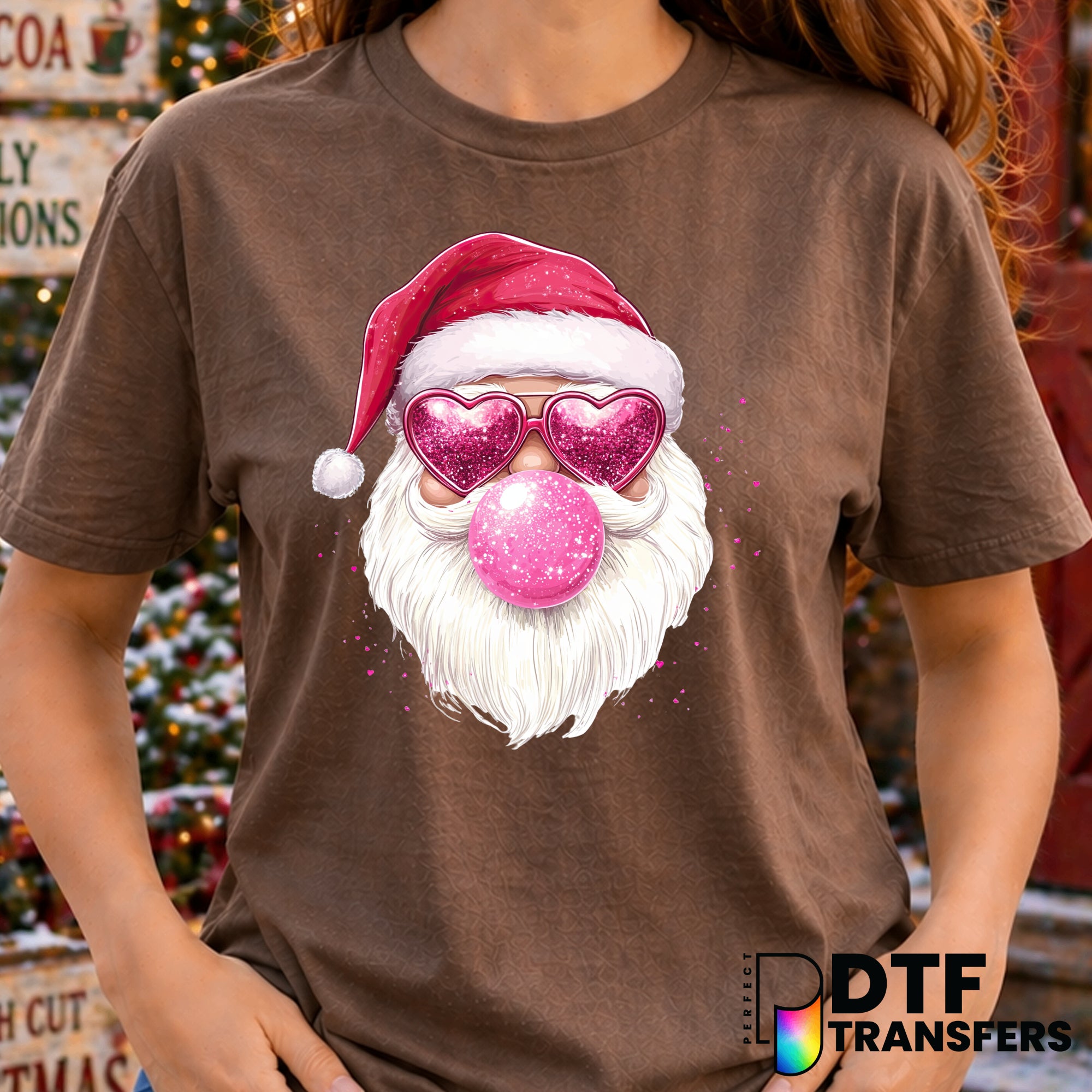 Santa with Pink Heart Glasses – Christmas DTF Transfer