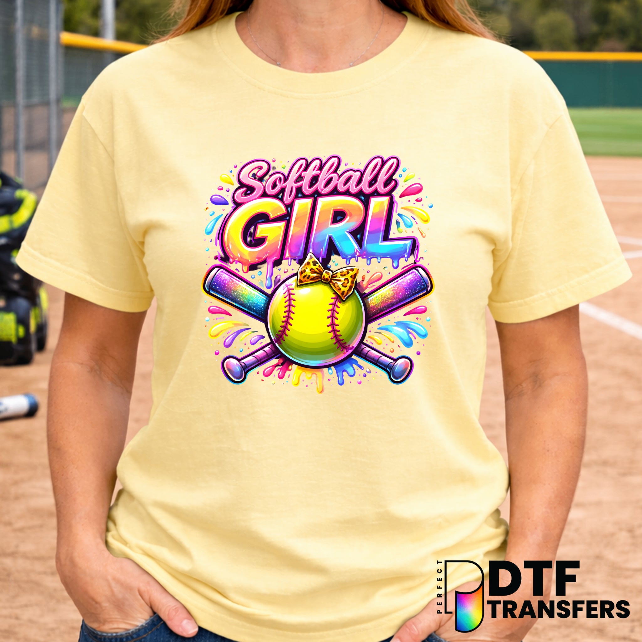 SOFTBALL Girl Rainbow Glitter – Softball DTF Transfer