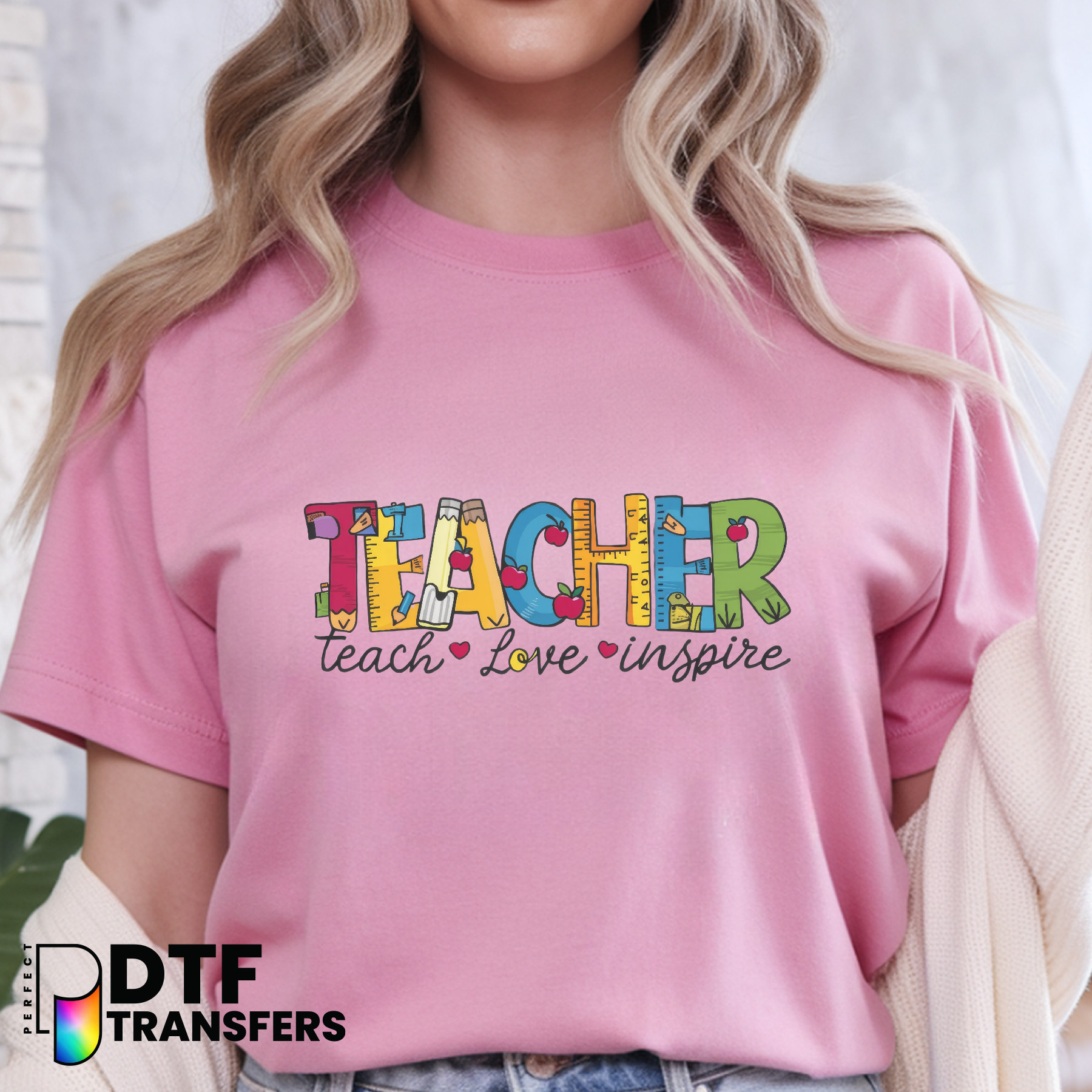 Teach Love Inspire Apples – Teacher DTF Transfer