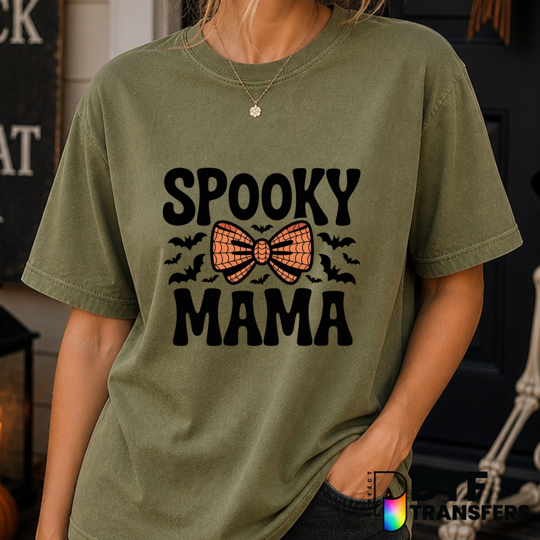 Spooky Mama Coquette Spiderweb Retro Bats – Halloween DTF Transfer