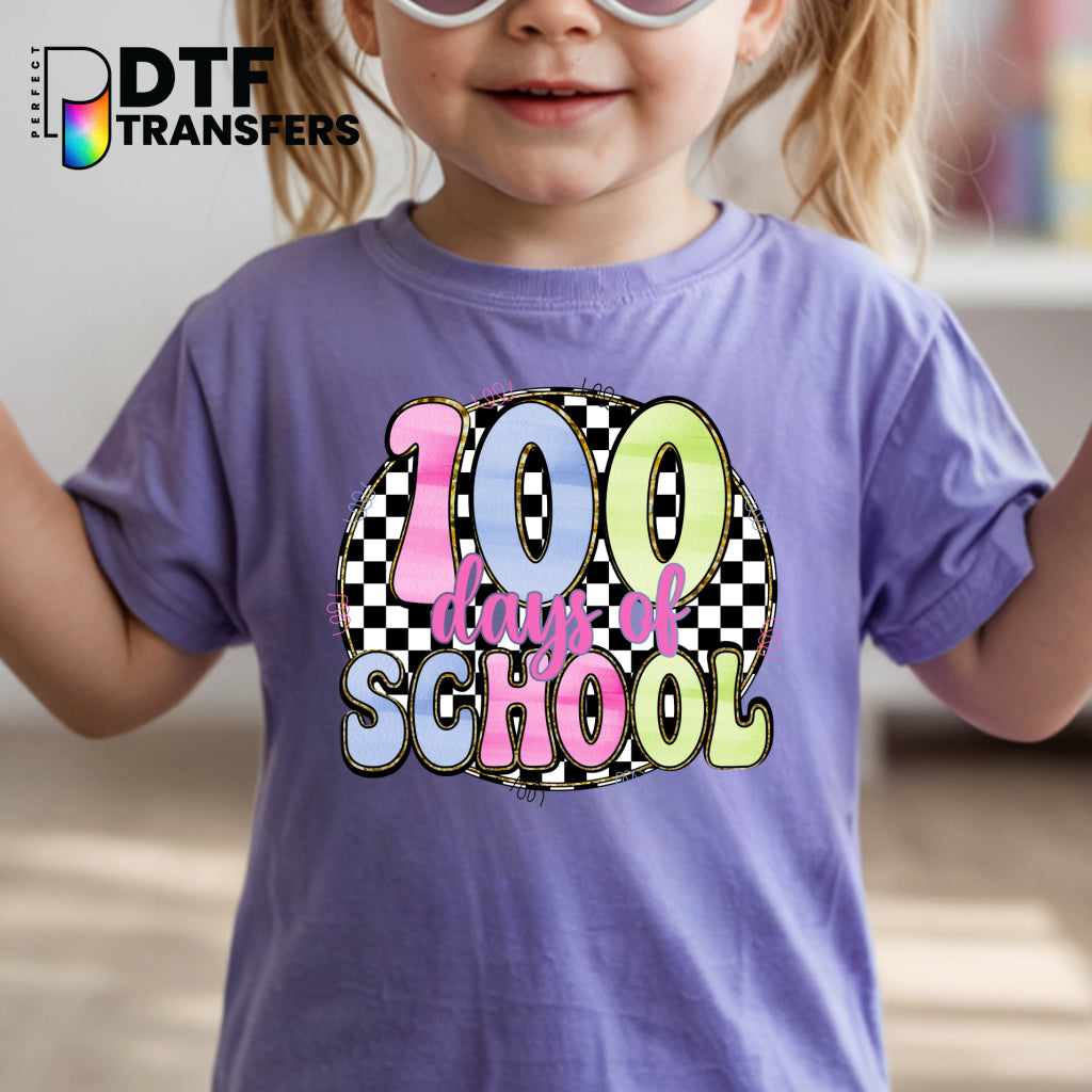 Retro Checkered 100 DAYS OF SCHOOL – Teacher DTF Transfer