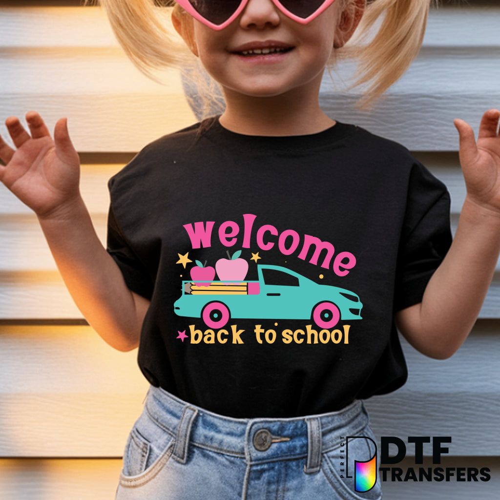 WELCOME BACK TO SCHOOL Car with Supplies – Teacher DTF Transfer