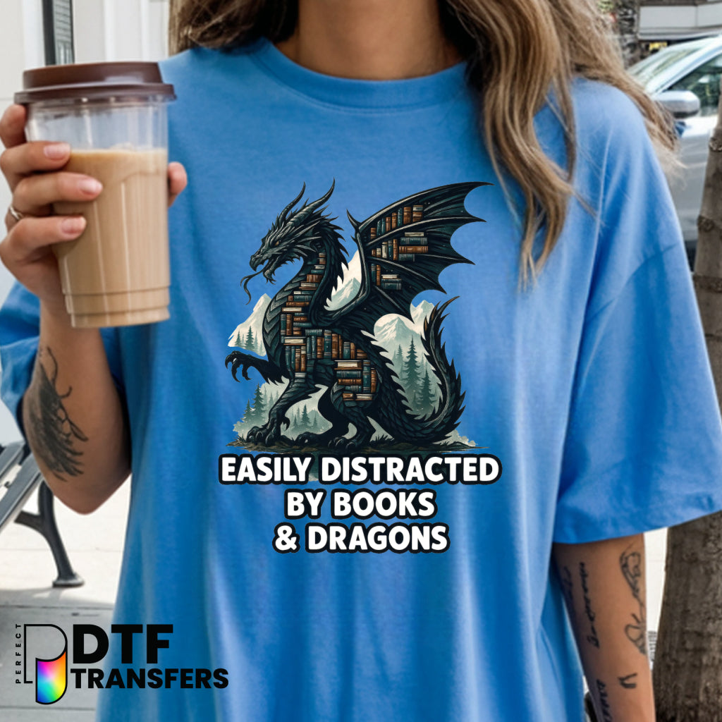 Easily Distracted By Books and Dragons – Teacher DTF Transfer