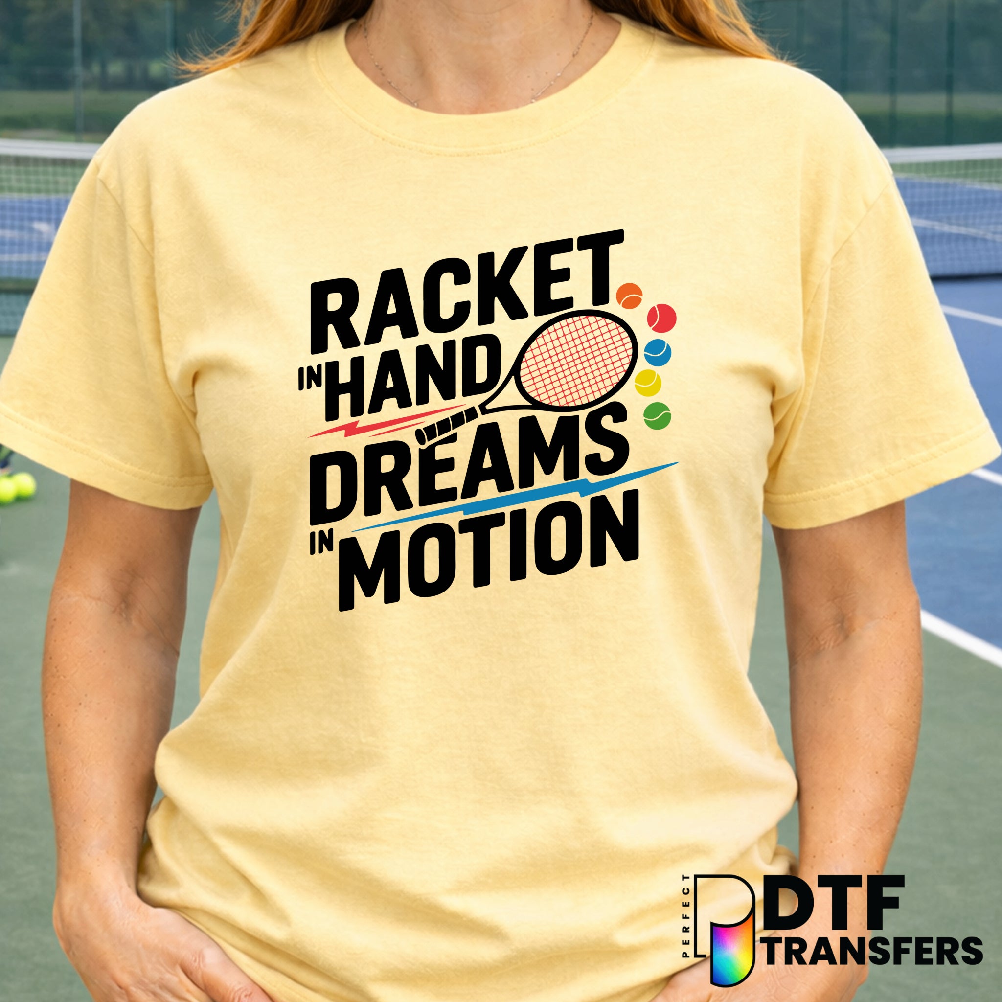 Racket In Hand Dreams In Motion Tennis – DTF Transfer