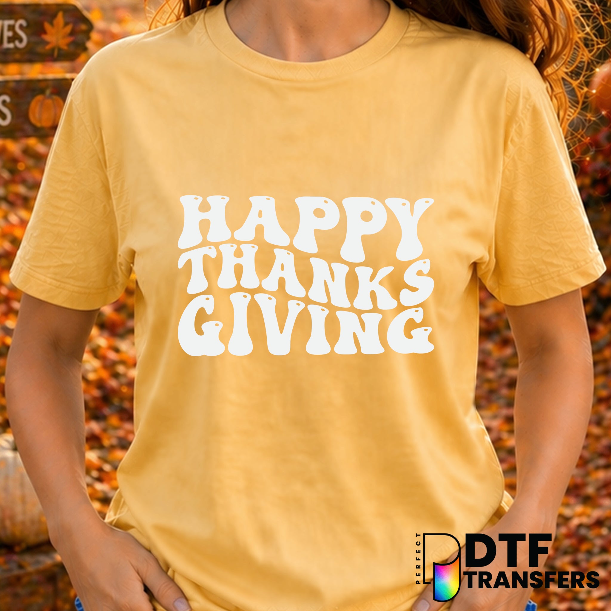 Happy Thanksgiving Retro Wavy Script – Thanksgiving DTF Transfer