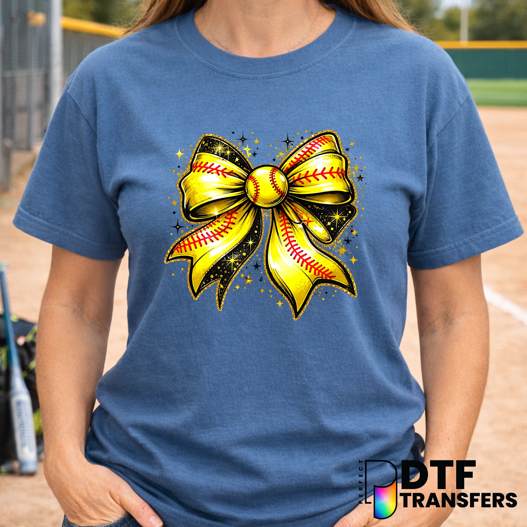 Softball Glitter Bow – Softball DTF Transfer