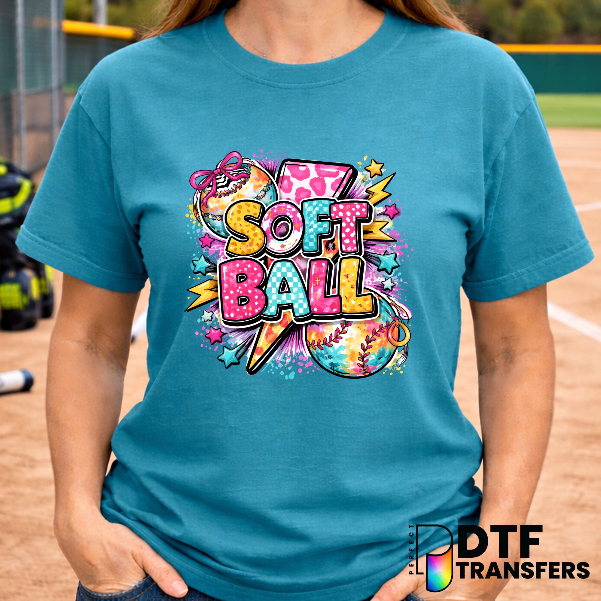 Softball Leopard Lightning Checkered – DTF Transfer