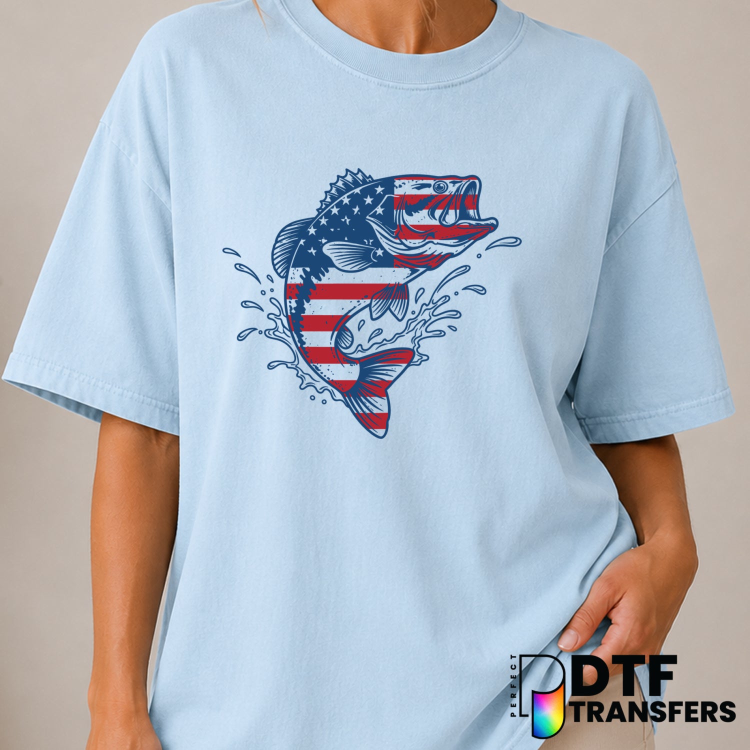 Bass Fish American Flag – Fishing DTF Transfer (view 1 of 2) – by Perfect DTF Transfers – Premade DTF Transfers – Fishing,...