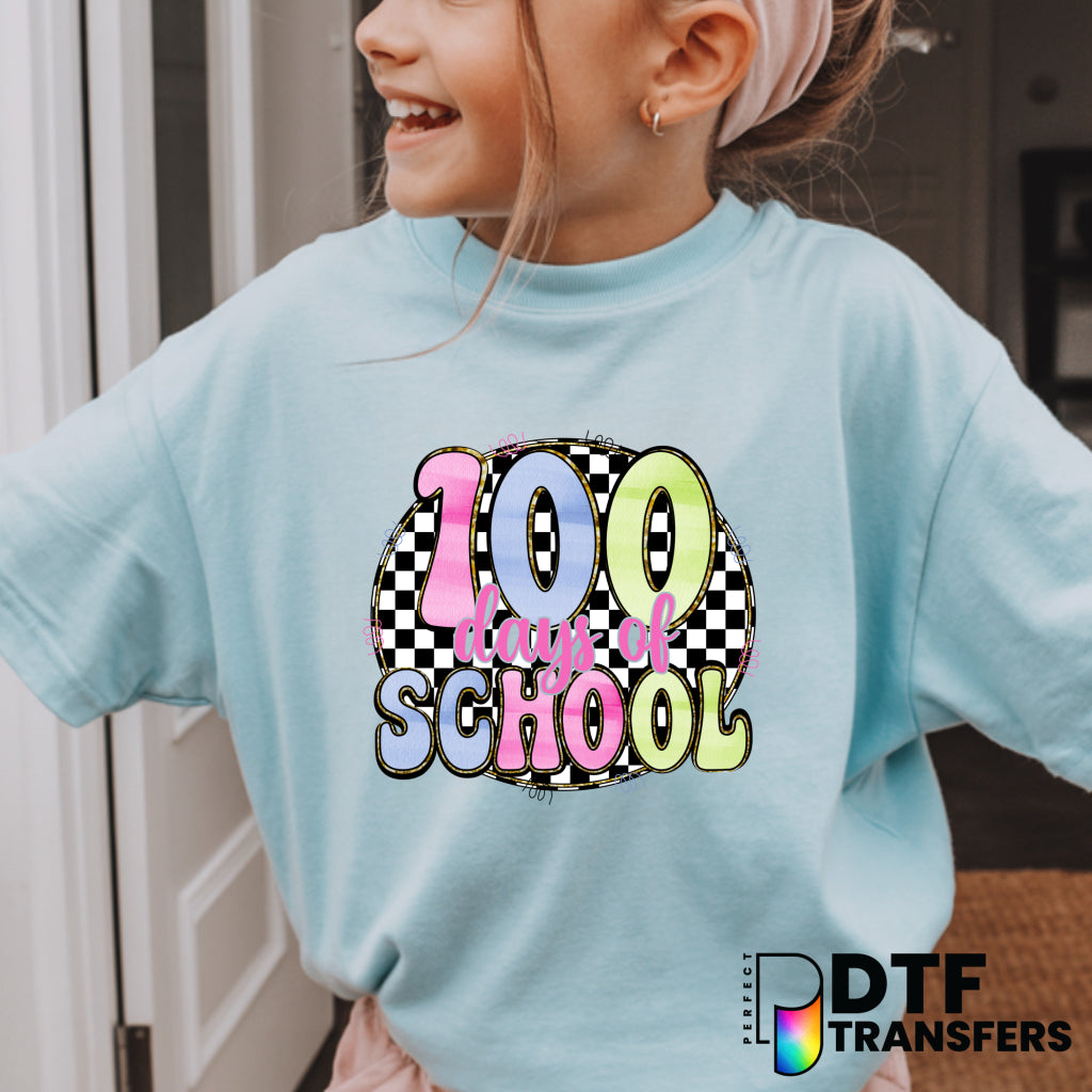 Retro Checkered 100 DAYS OF SCHOOL – Teacher DTF Transfer