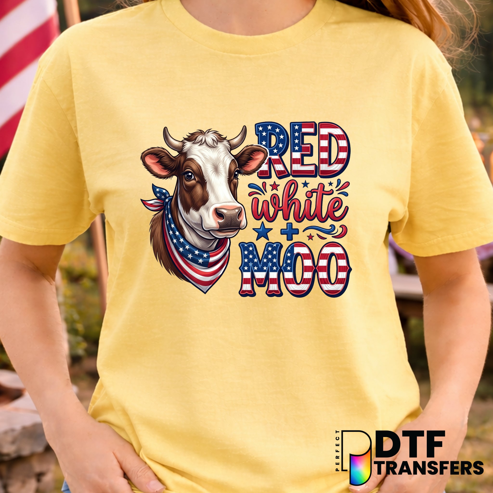 Red White and Moo – Fourth of July DTF Transfer