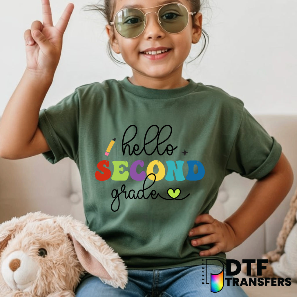 Hello Second Grade with Heart – Teacher DTF Transfer for Educators