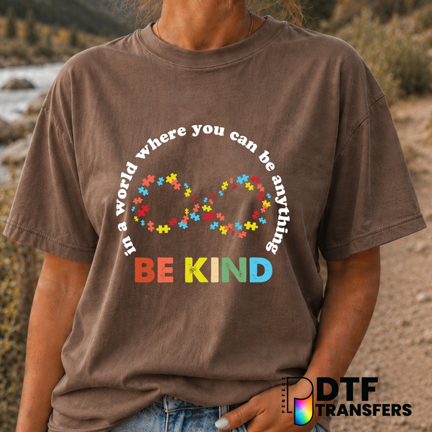 BE KIND Infinity Rainbow Puzzle Piece – Anti-Bullying DTF Transfer (view 1 of 2) – by Perfect DTF Transfers – Premade DTF...