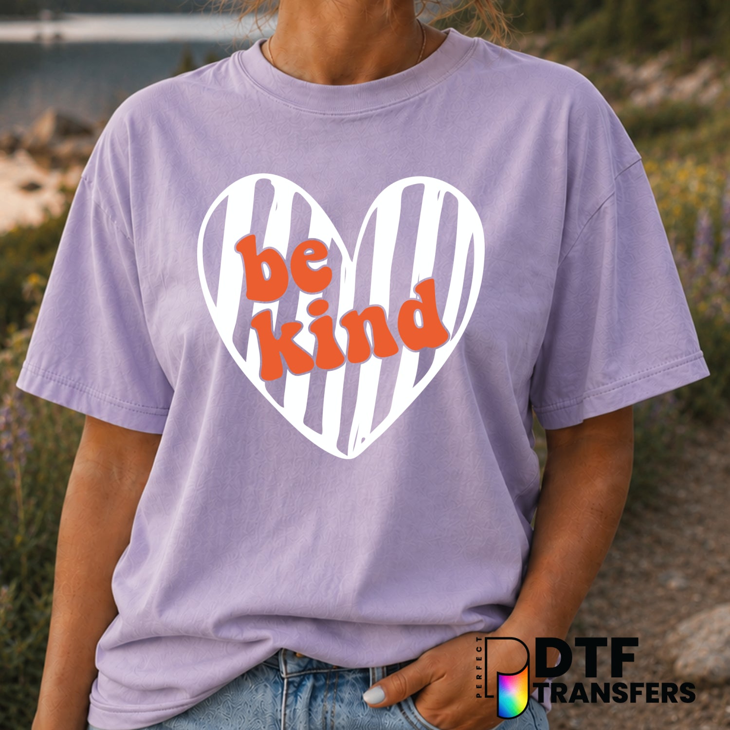 BE KIND Striped Heart – Anti-Bullying DTF Transfer (view 2 of 2) – by Perfect DTF Transfers – Premade DTF Transfers – Anti...