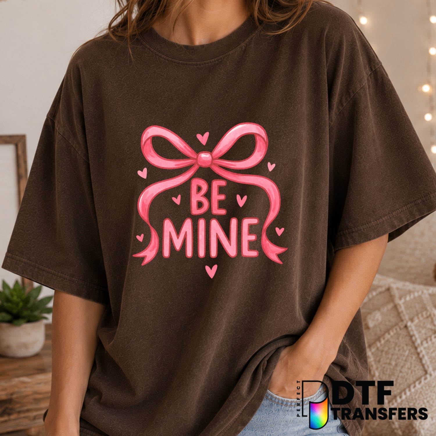 Be Mine Coquette Pink Bow – Valentine's Day DTF Transfer (view 1 of 2) – by Perfect DTF Transfers – Premade DTF Transfers...