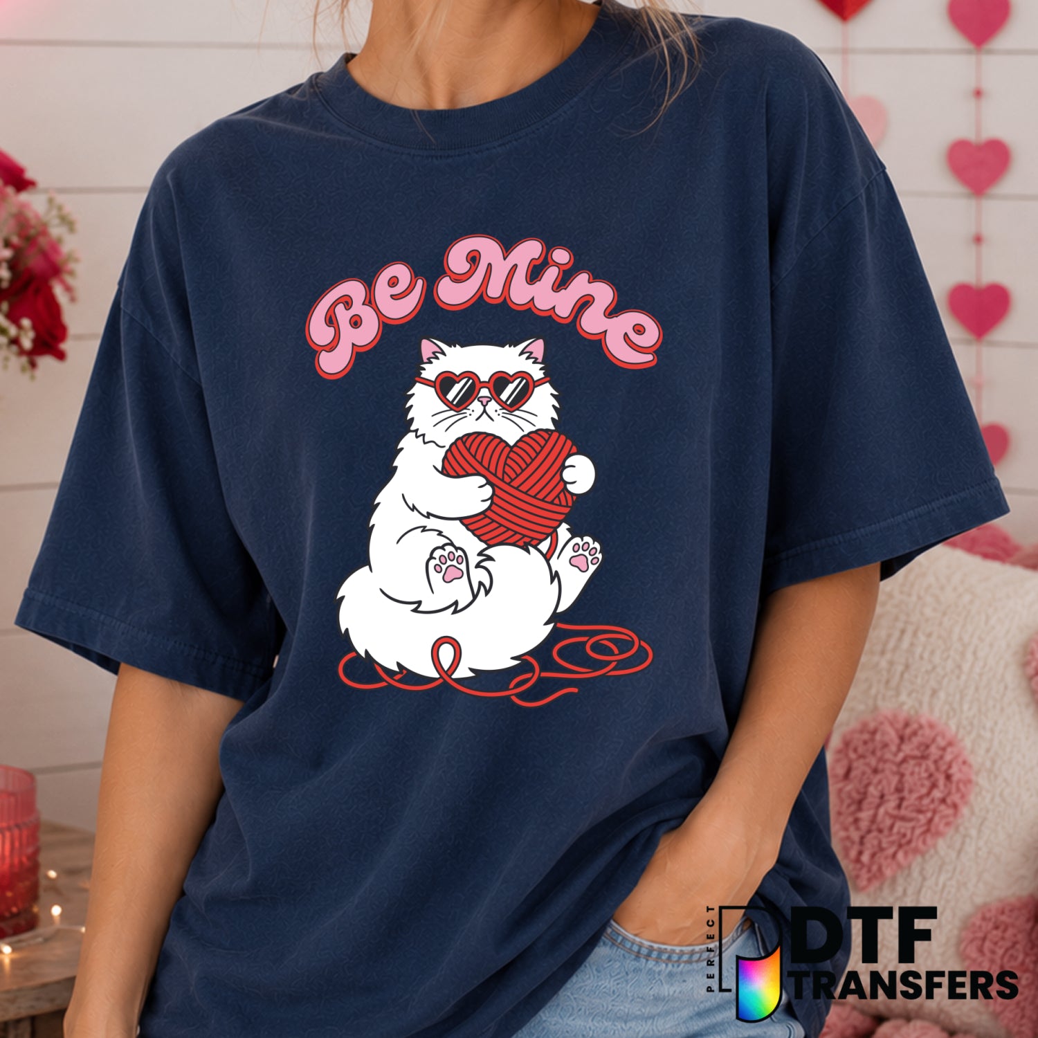 Be Mine Cute Cat – Valentine's Day DTF Transfer (view 2 of 2) – by Perfect DTF Transfers – Premade DTF Transfers – Valenti...