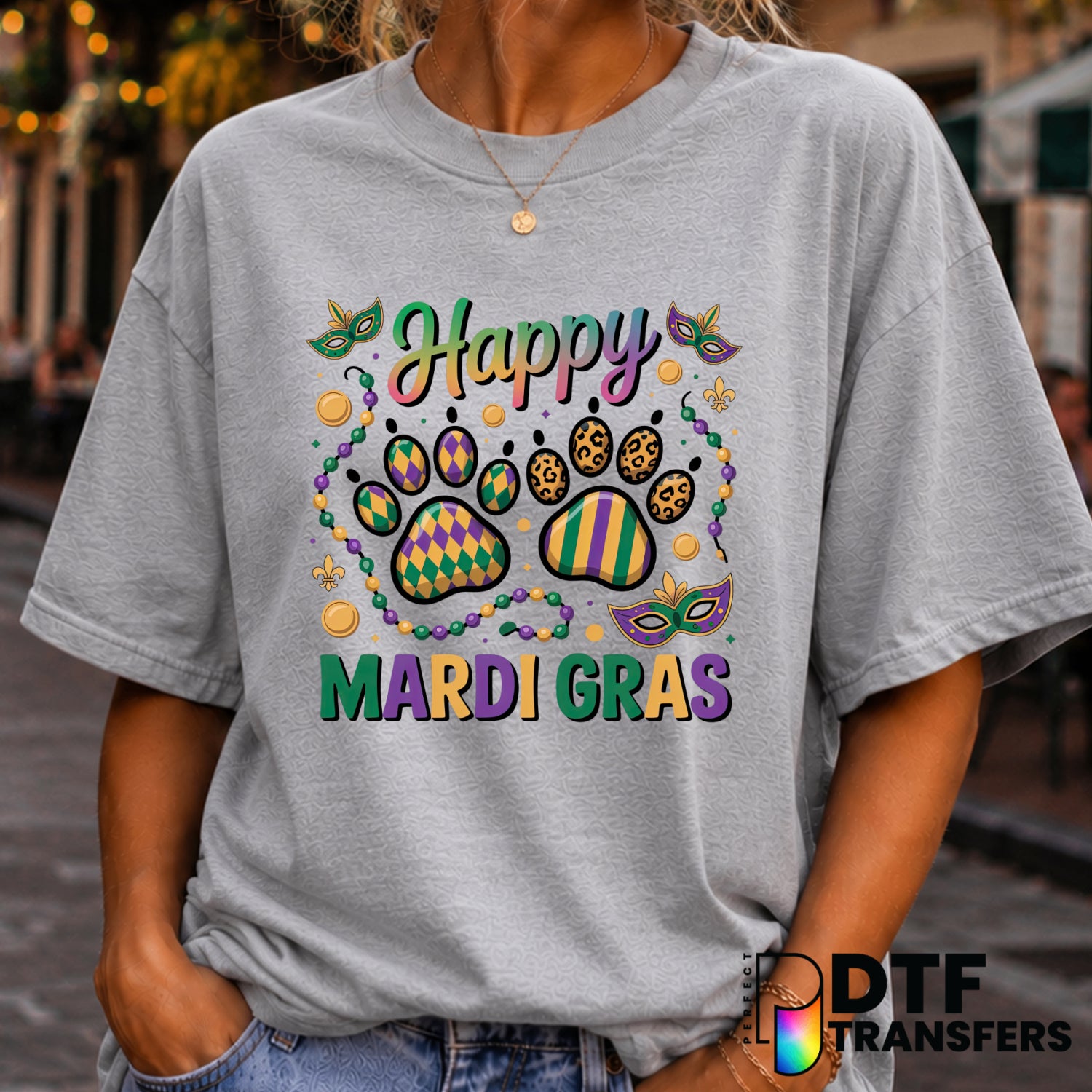 Beaded Paw Print – Mardi Gras DTF Transfer (view 2 of 2) – by Perfect DTF Transfers – Premade DTF Transfers – Mardi Gras,...