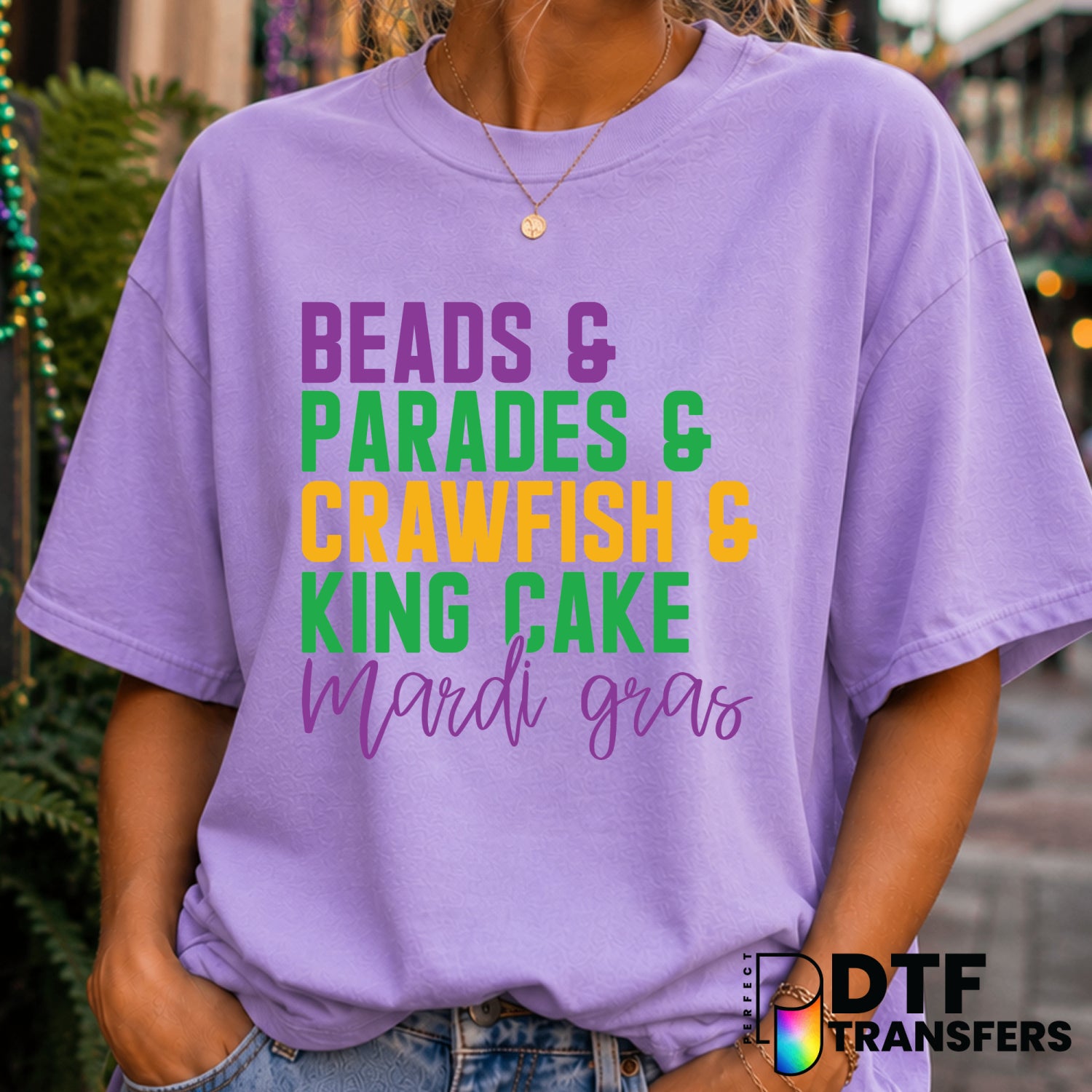 BEADS PARADES CRAWFISH KING CAKE MARDI GRAS – Mardi Gras DTF Transfer (view 1 of 2) – by Perfect DTF Transfers – Premade D...