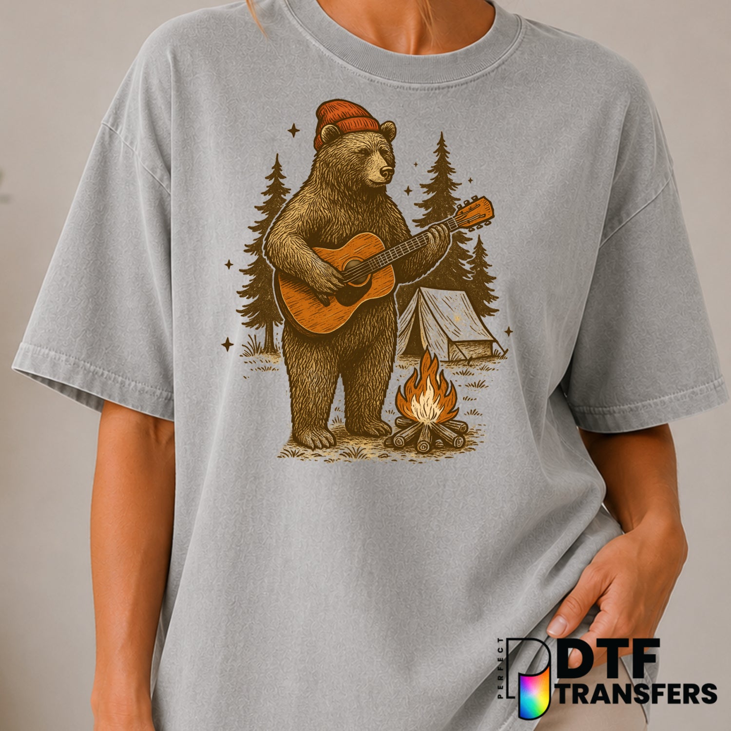 BEARLY AWAKE – Camping DTF Transfer (view 2 of 2) – by Perfect DTF Transfers – Premade DTF Transfers – Camping, Outdoor