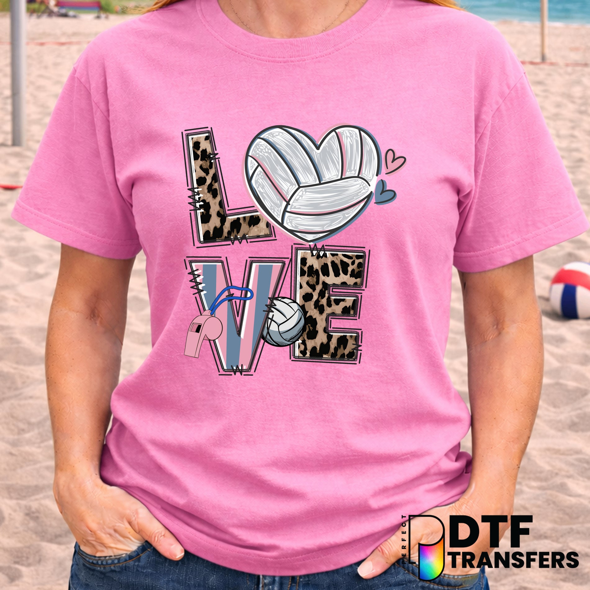LOVE Stacked Volleyball Leopard – DTF Transfer