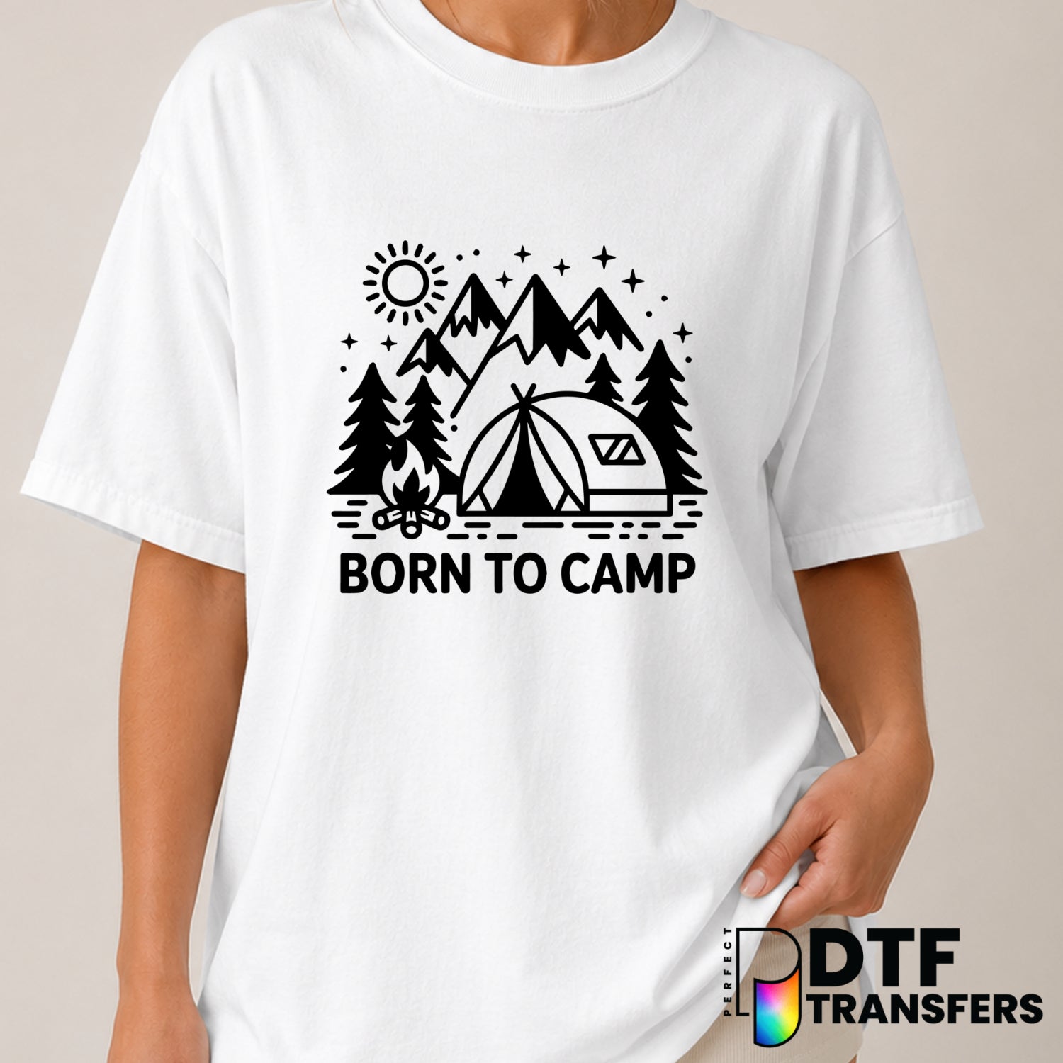 BORN TO CAMP – Camping DTF Transfer (view 2 of 2) – by Perfect DTF Transfers – Premade DTF Transfers – Camping, Outdoor
