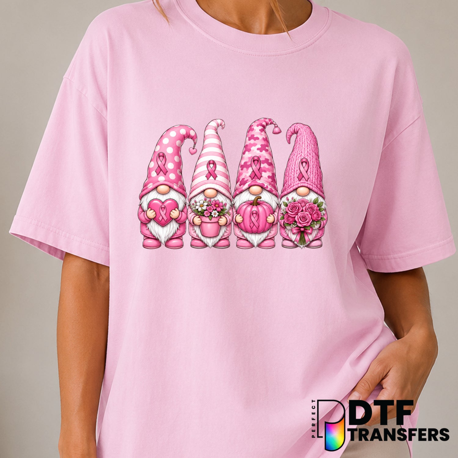 Breast Cancer Awareness Hope Gnome DTF Transfer (view 1 of 2) – by Perfect DTF Transfers – Premade DTF Transfers – Cancer...