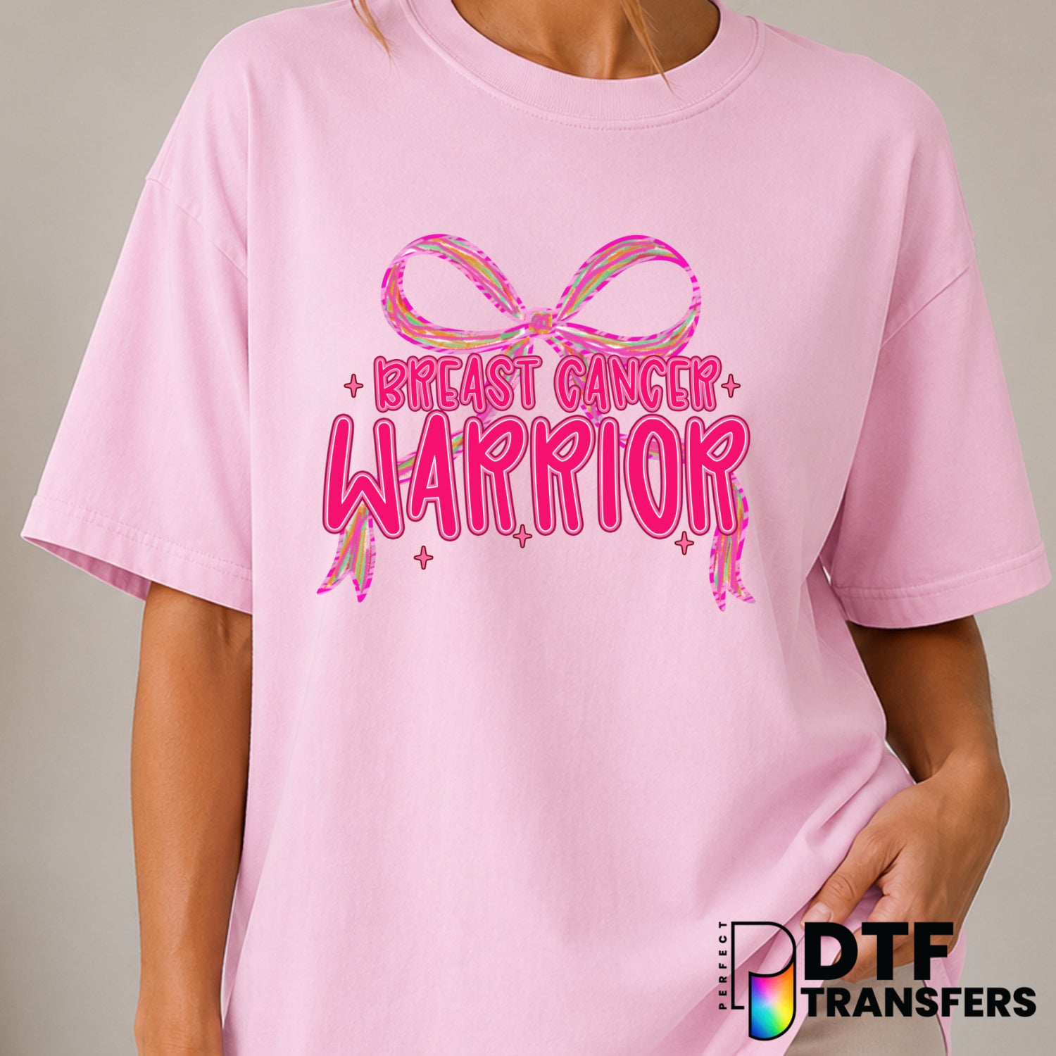 Breast Cancer Warrior – Cancer Awareness DTF Transfer (view 1 of 2) – by Perfect DTF Transfers – Premade DTF Transfers – C...