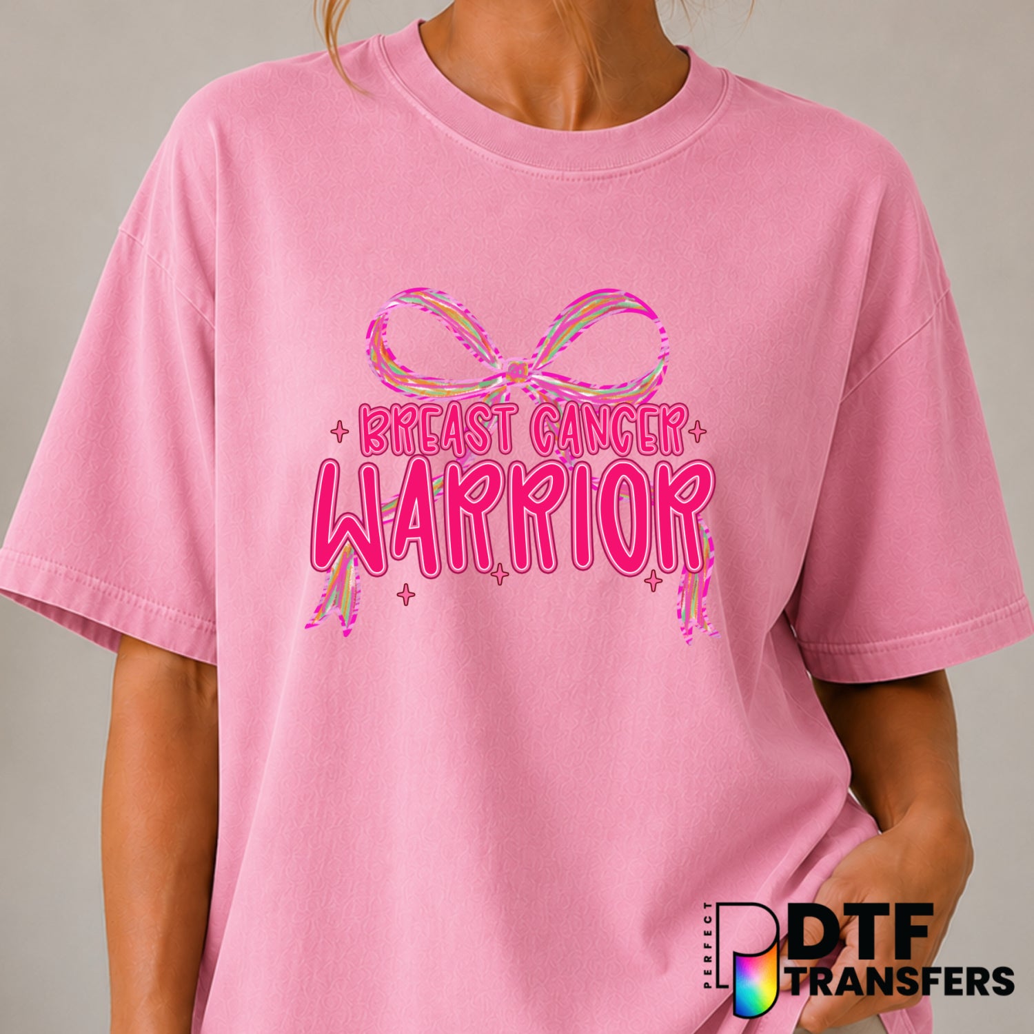 Breast Cancer Warrior – Cancer Awareness DTF Transfer (view 2 of 2) – by Perfect DTF Transfers – Premade DTF Transfers – C...