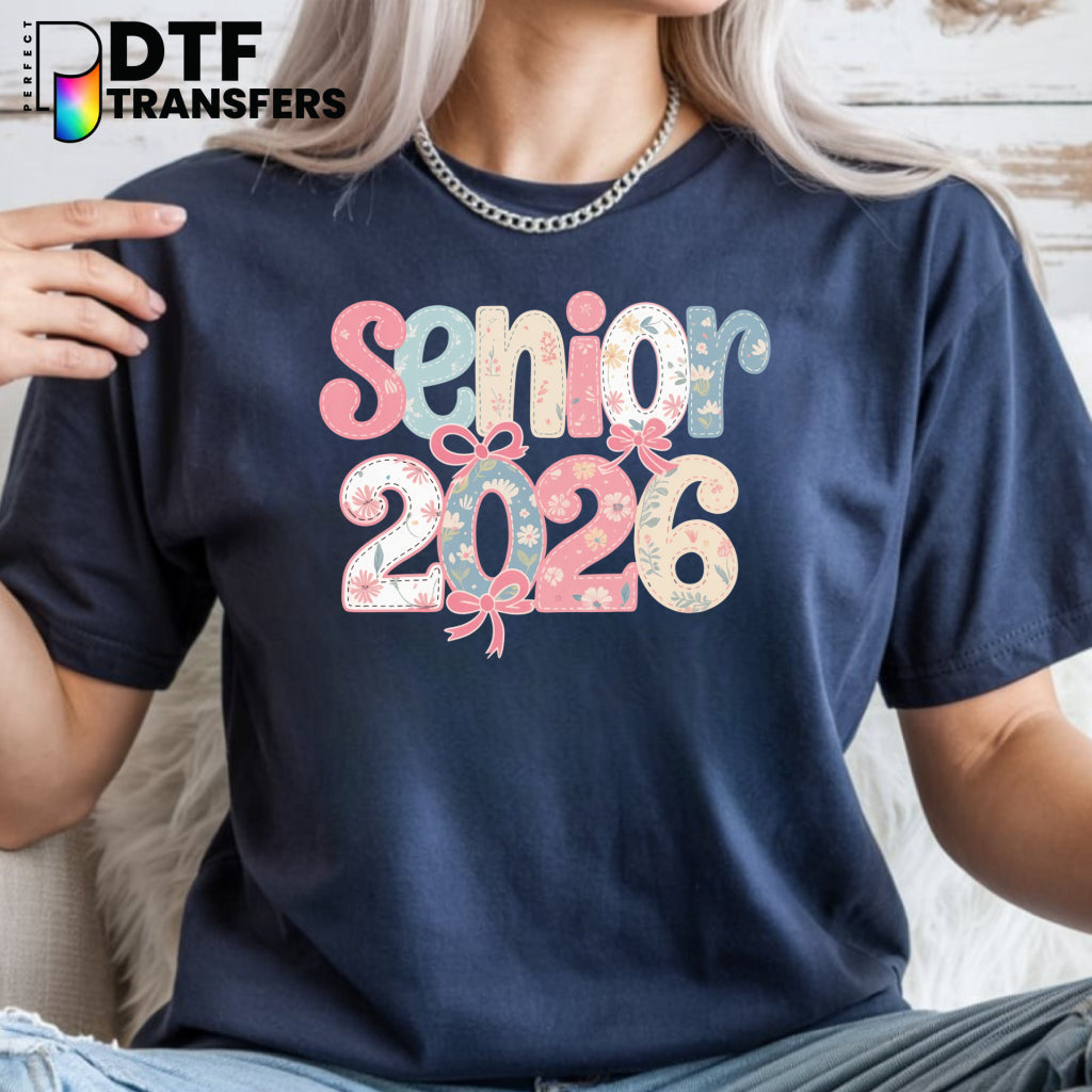 SENIOR 2026 Coquette Bow & Stars – Teacher DTF Transfer