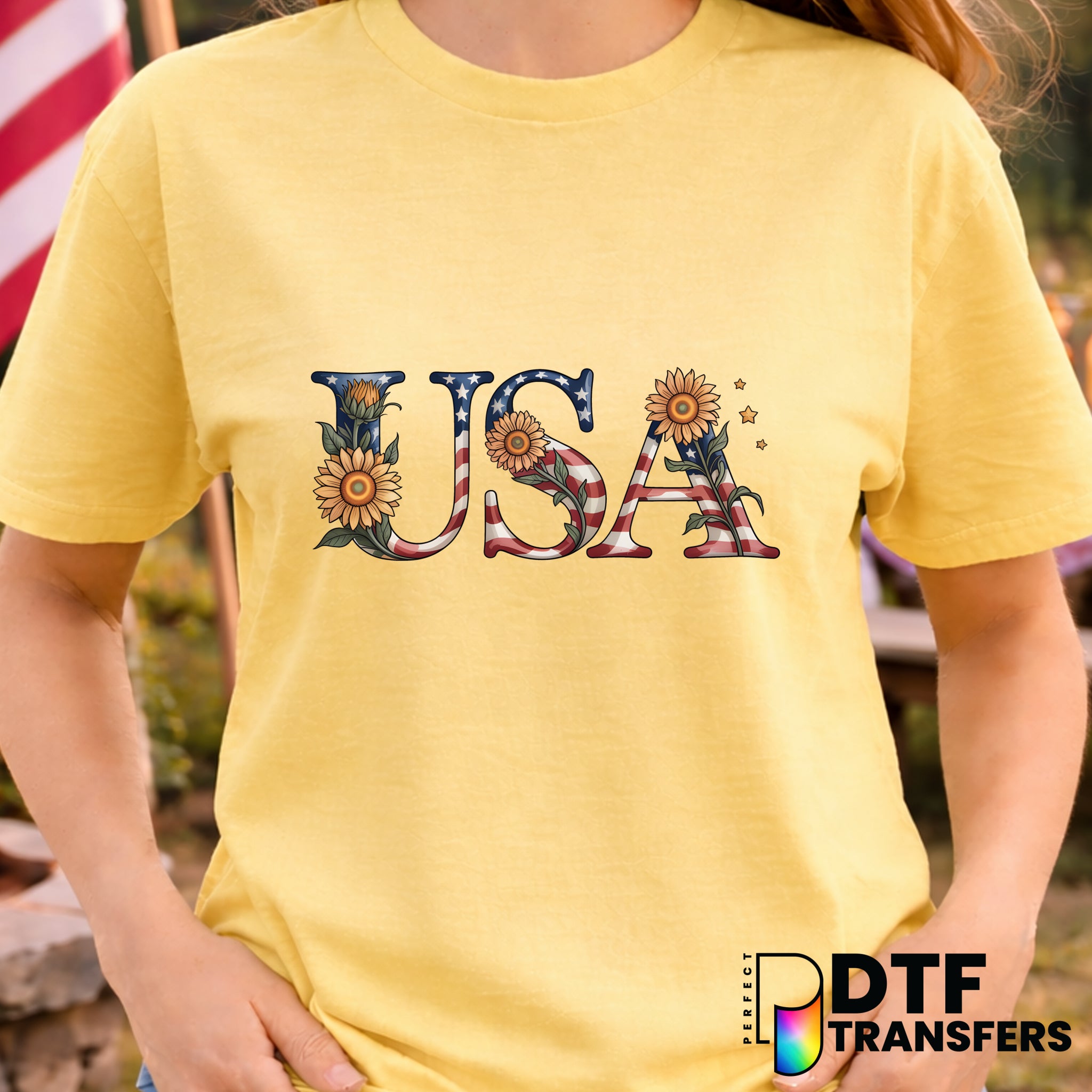 Floral American Flag Heart – Fourth of July DTF Transfer