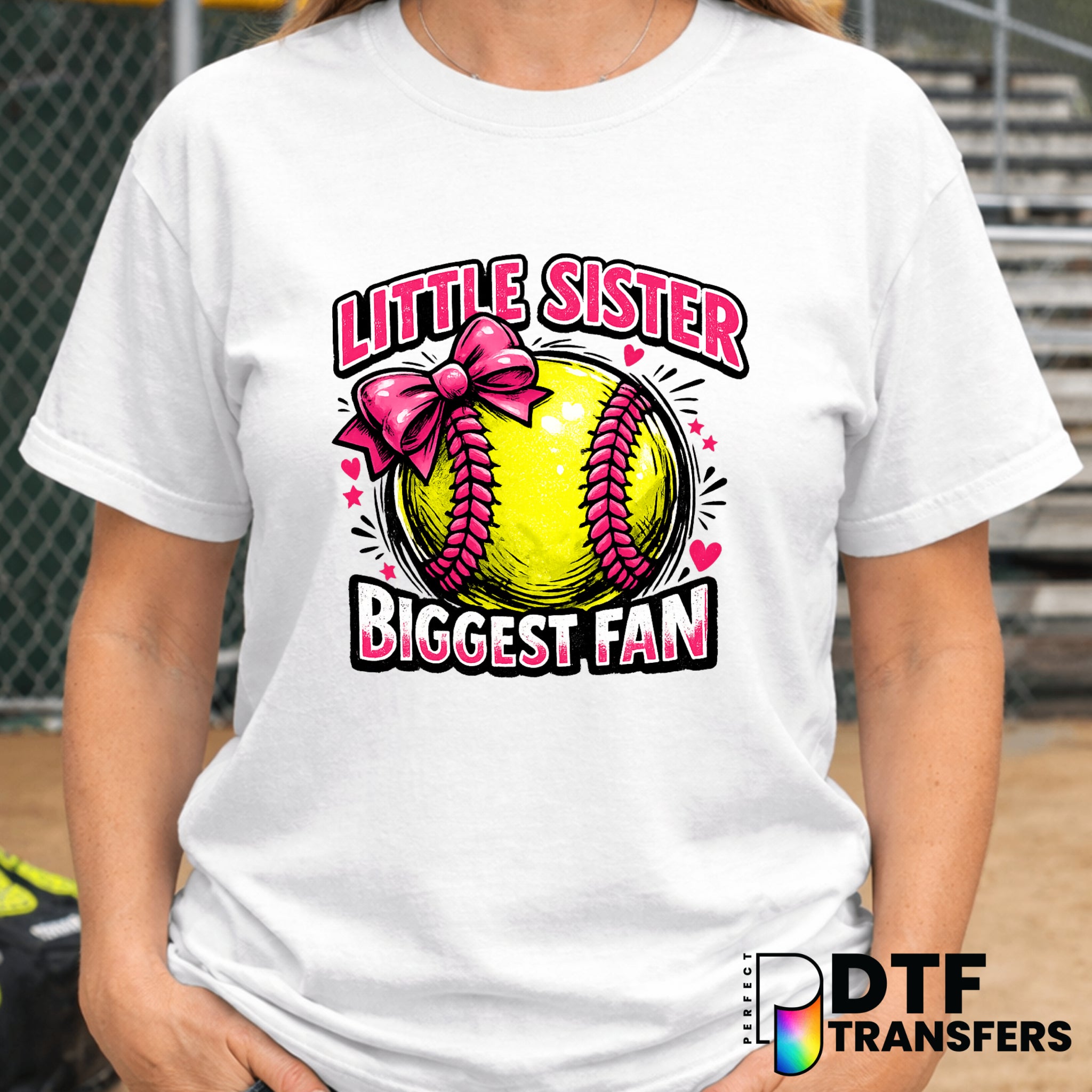 Little Sister Biggest Fan – Softball DTF Transfer