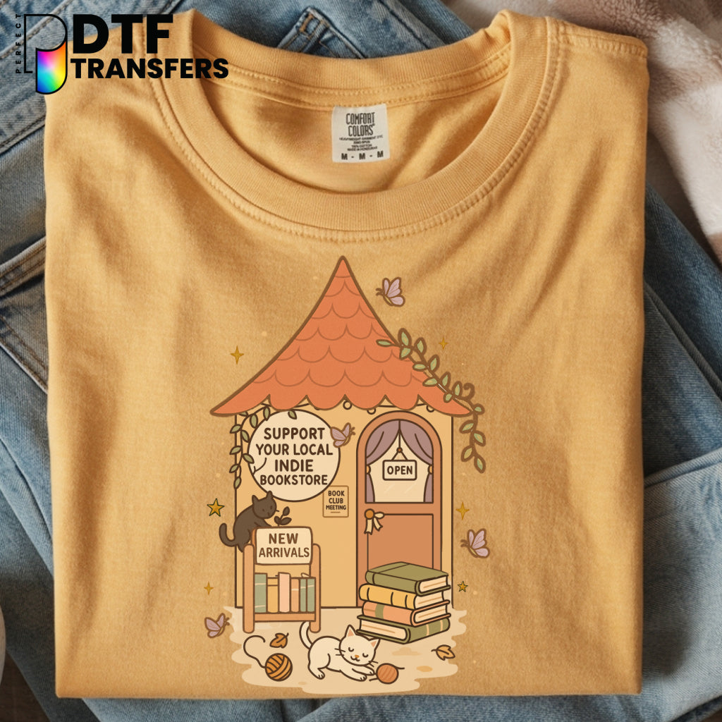 Support Your Local Indie Bookstore Cute Cats Reading – Teacher DTF Transfer