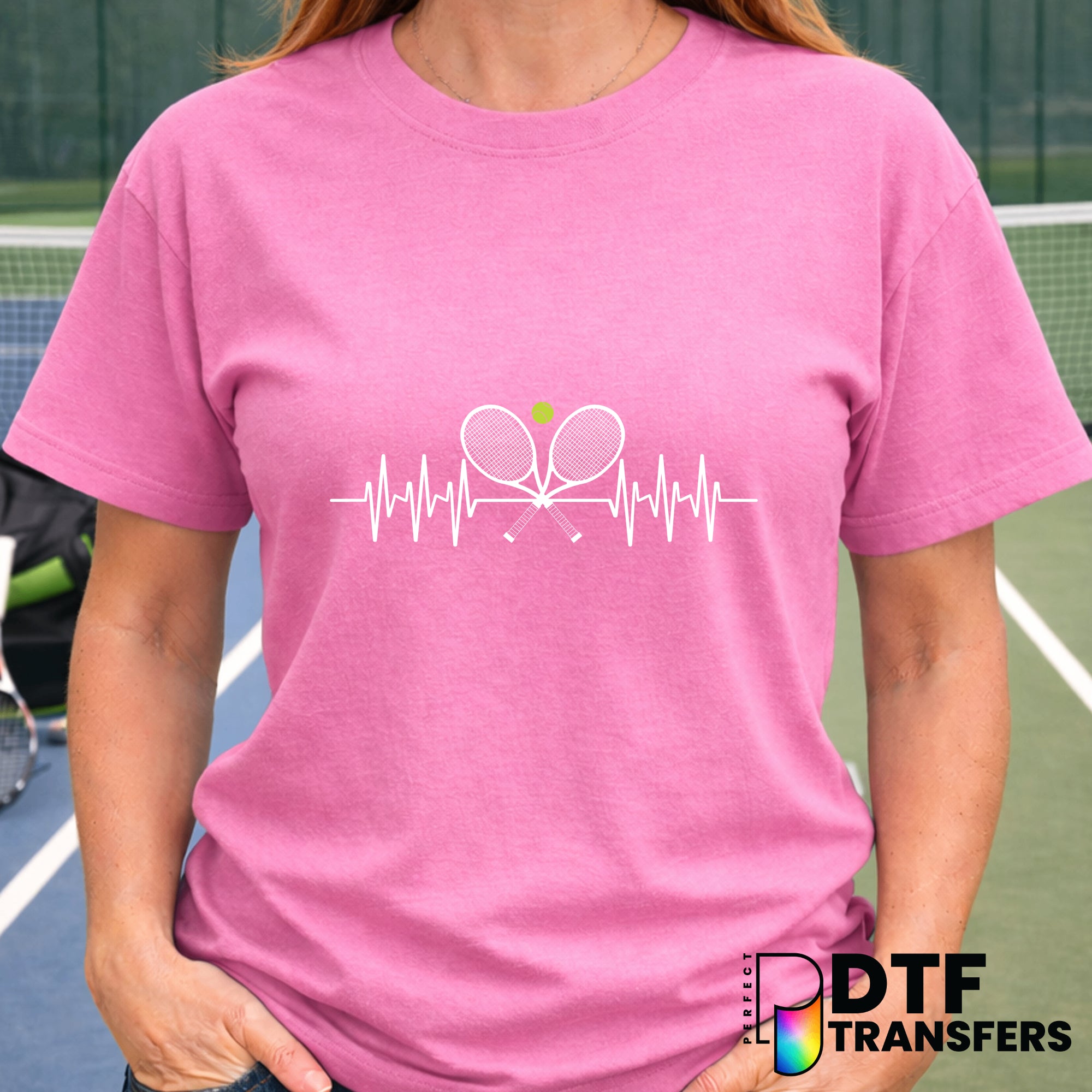 Crossed Tennis Rackets Heartbeat – Tennis DTF Transfer