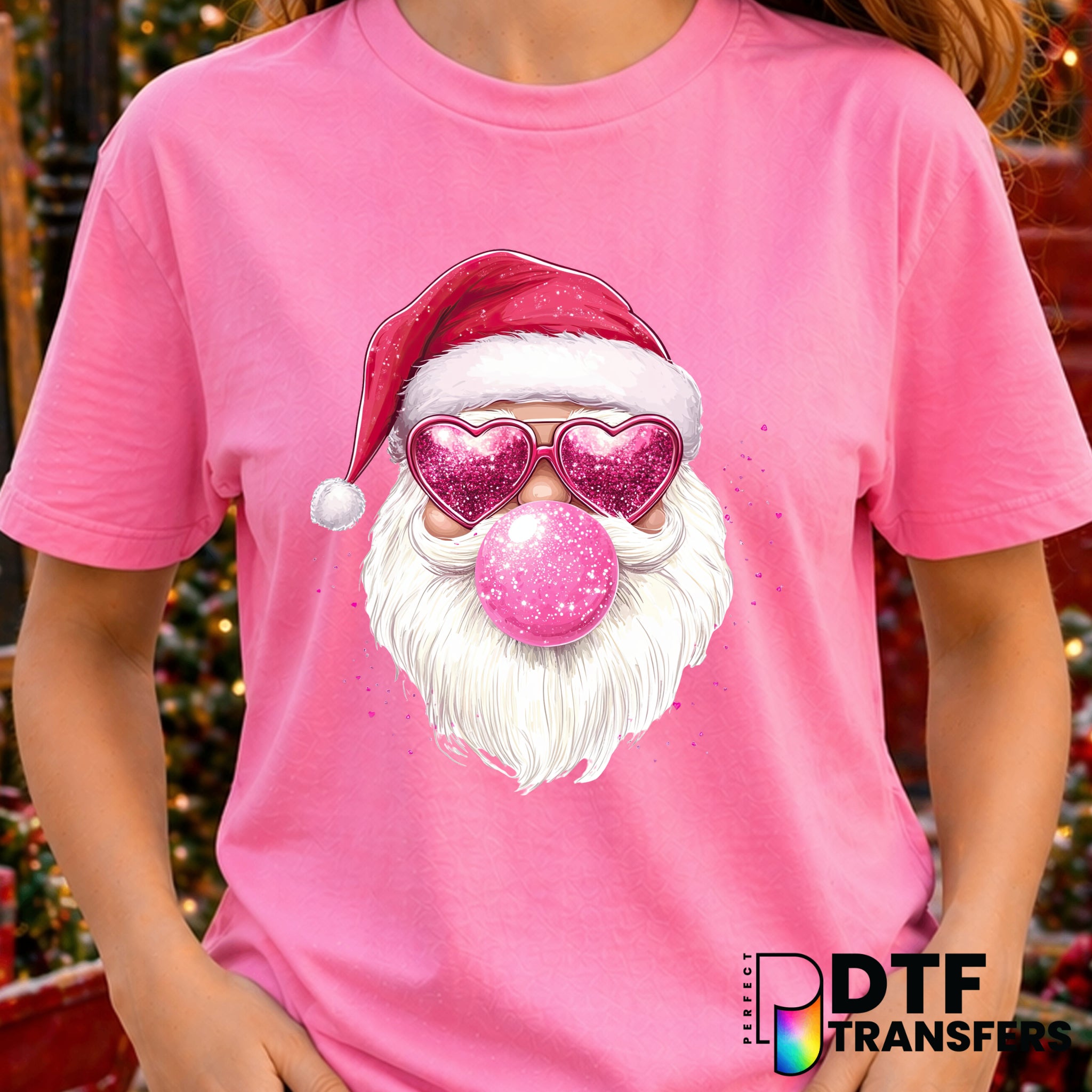 Santa with Pink Heart Glasses – Christmas DTF Transfer