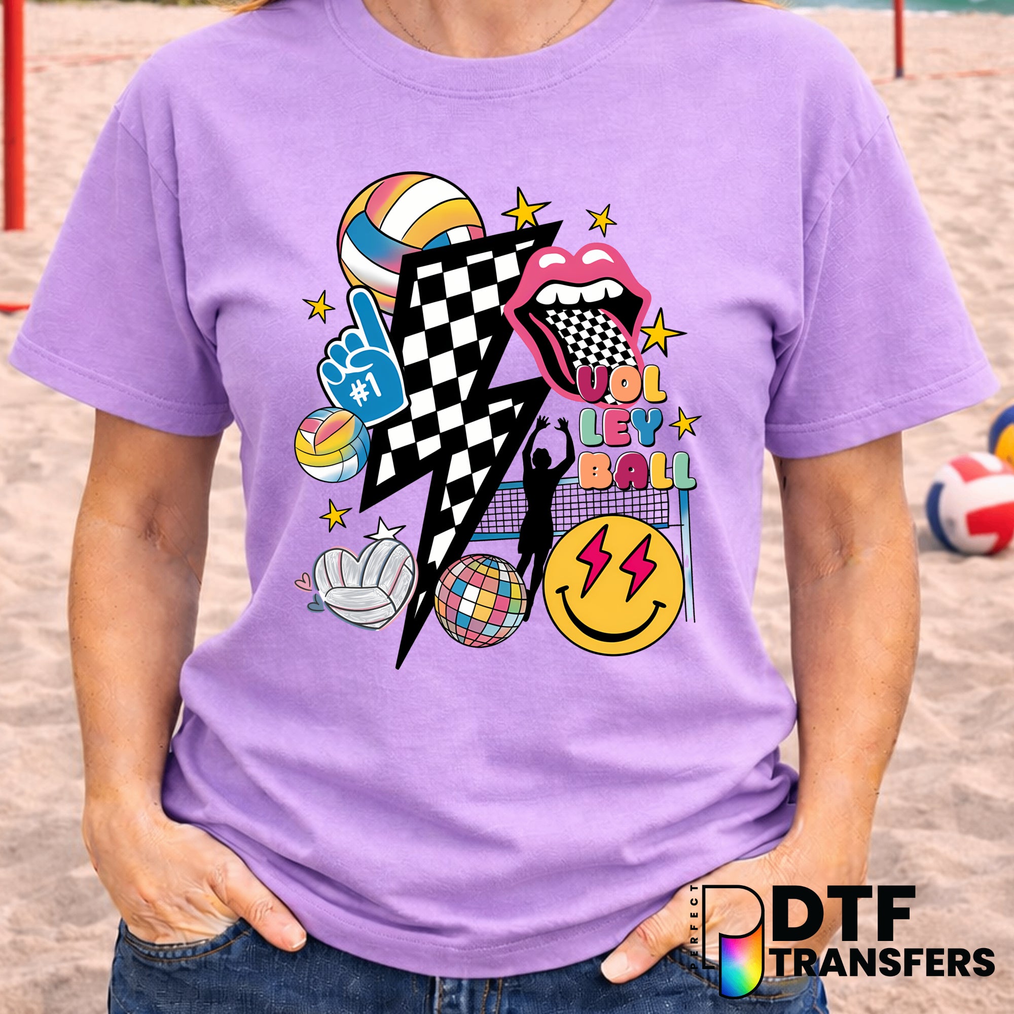 Retro Checkered Smiley Volleyball – DTF Transfer