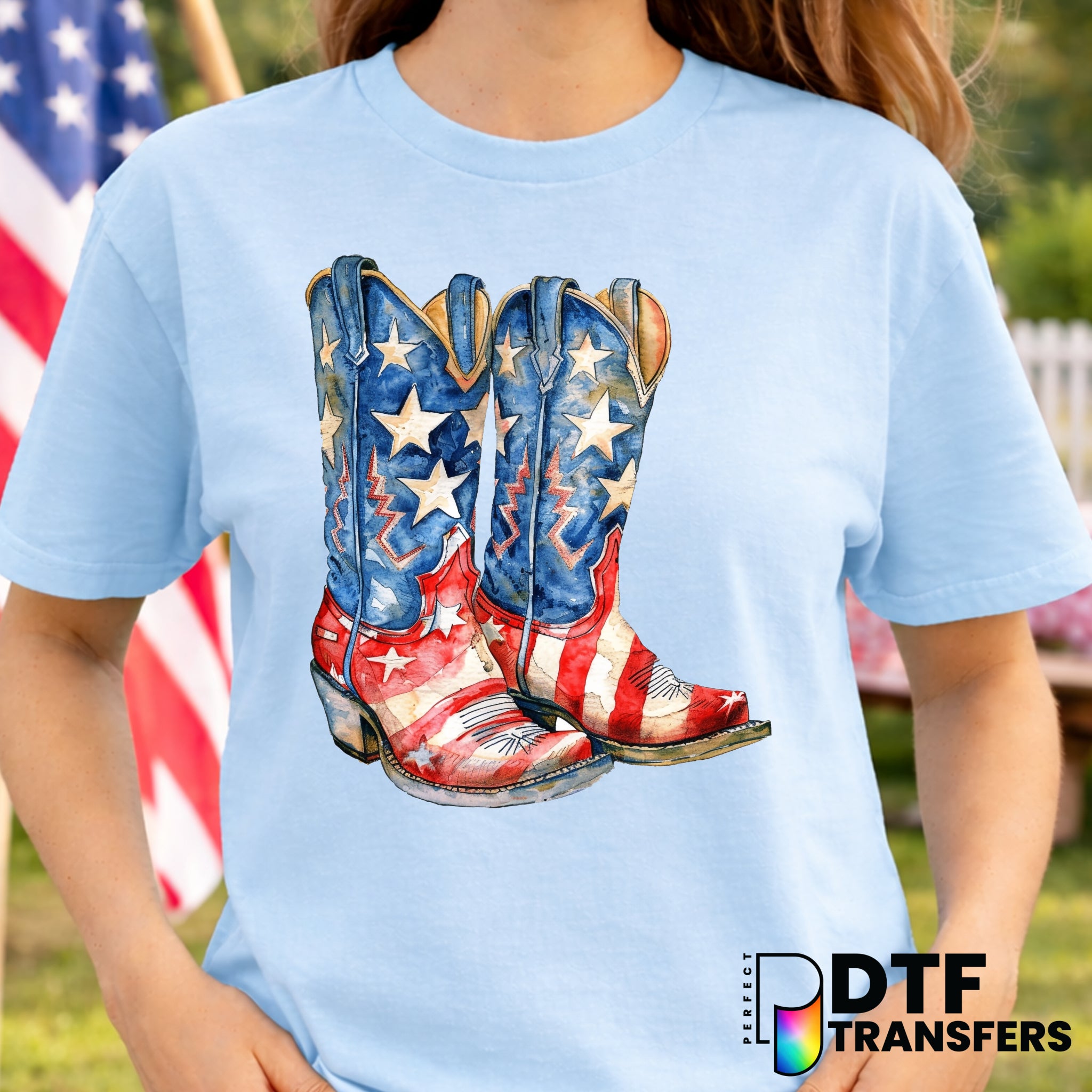 American Flag Cowboy Boot – Fourth of July DTF Transfer