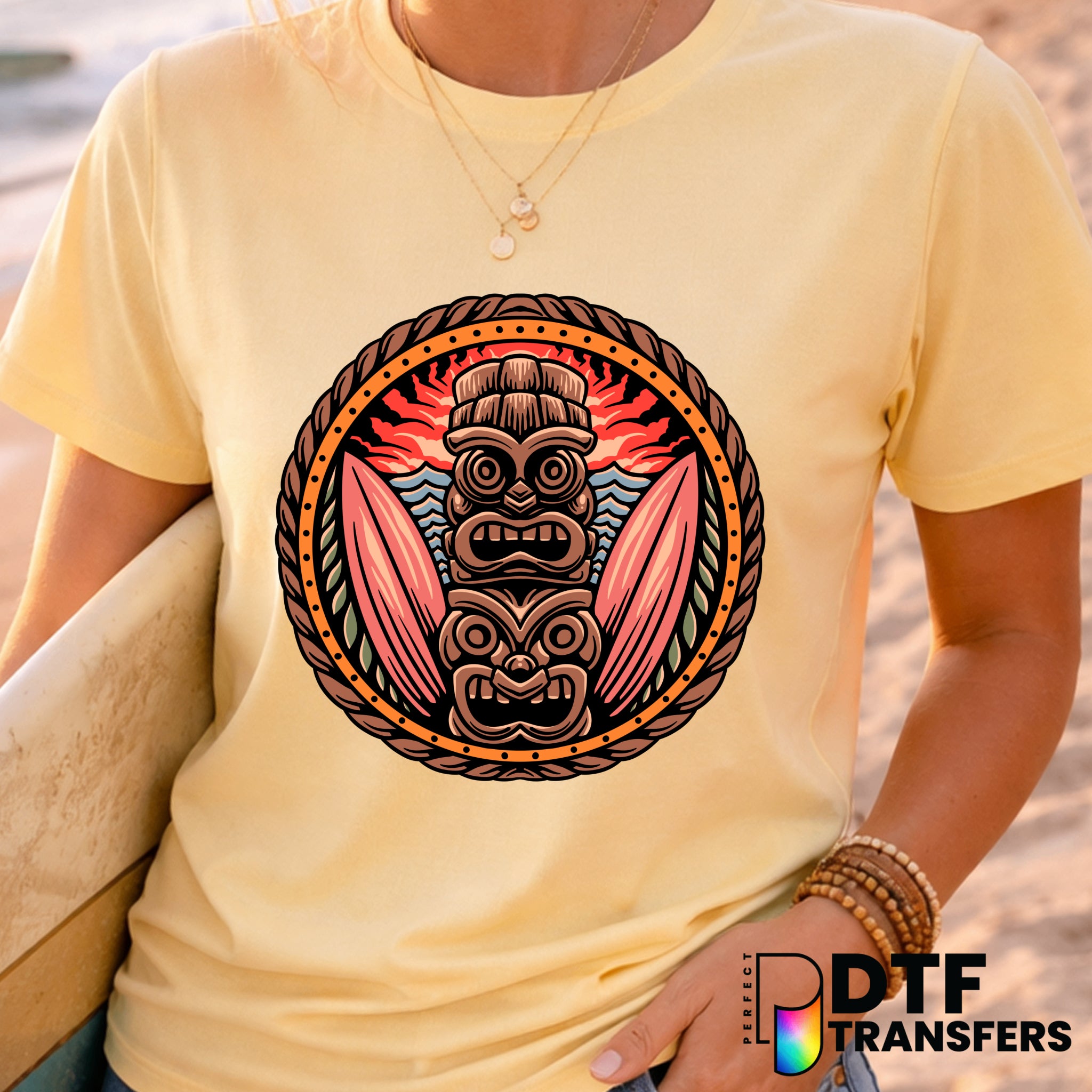 Tiki Surfing Hawaiian Summer – Surfing DTF Transfer