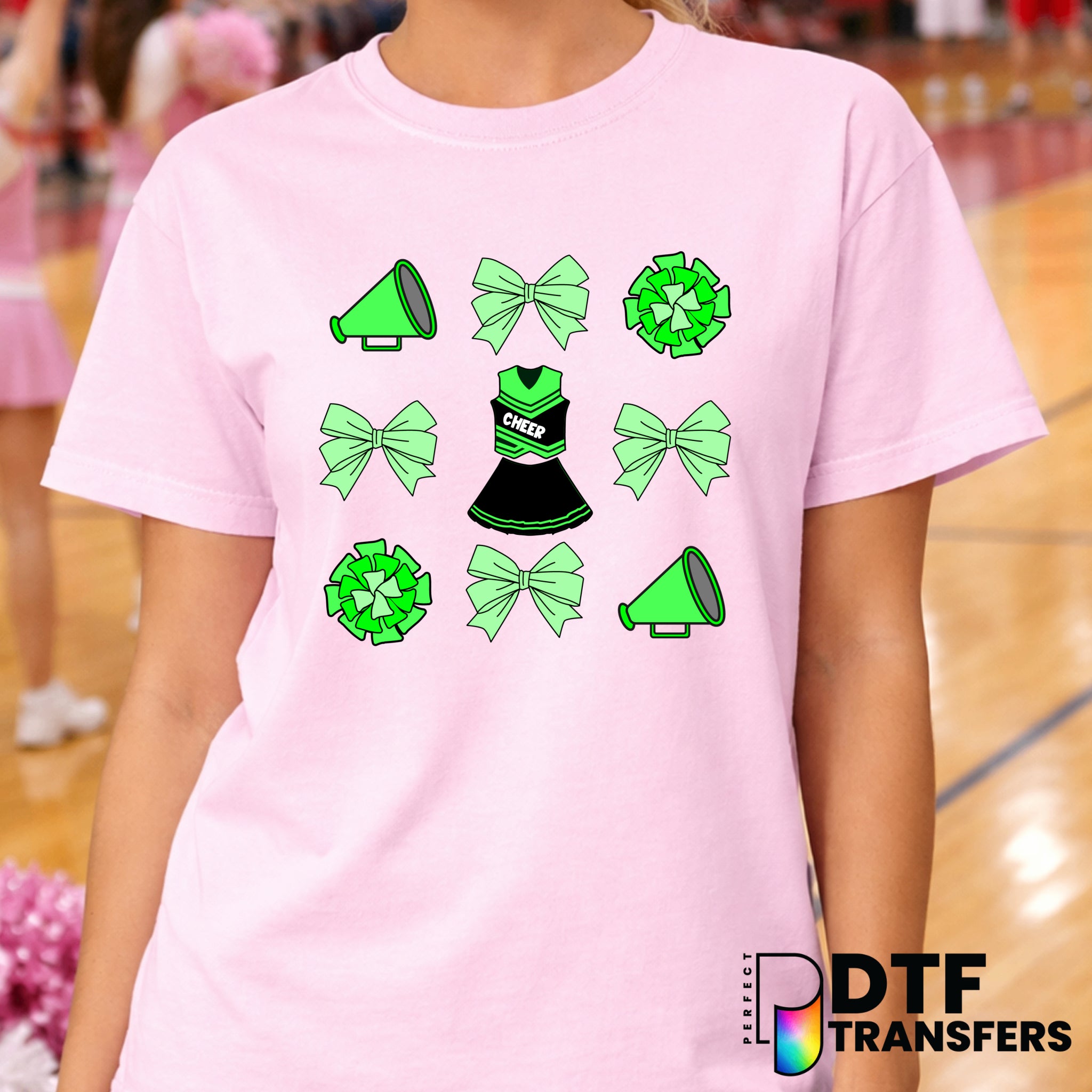 Coquette Bow Megaphone and Pom Poms – Cheerleading DTF Transfer