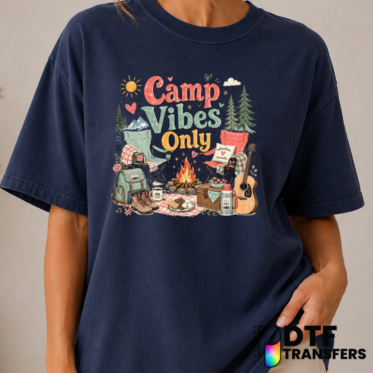 Camp Vibes Only – Camping DTF Transfer (view 1 of 2) – by Perfect DTF Transfers – Premade DTF Transfers – Camping, Outdoor