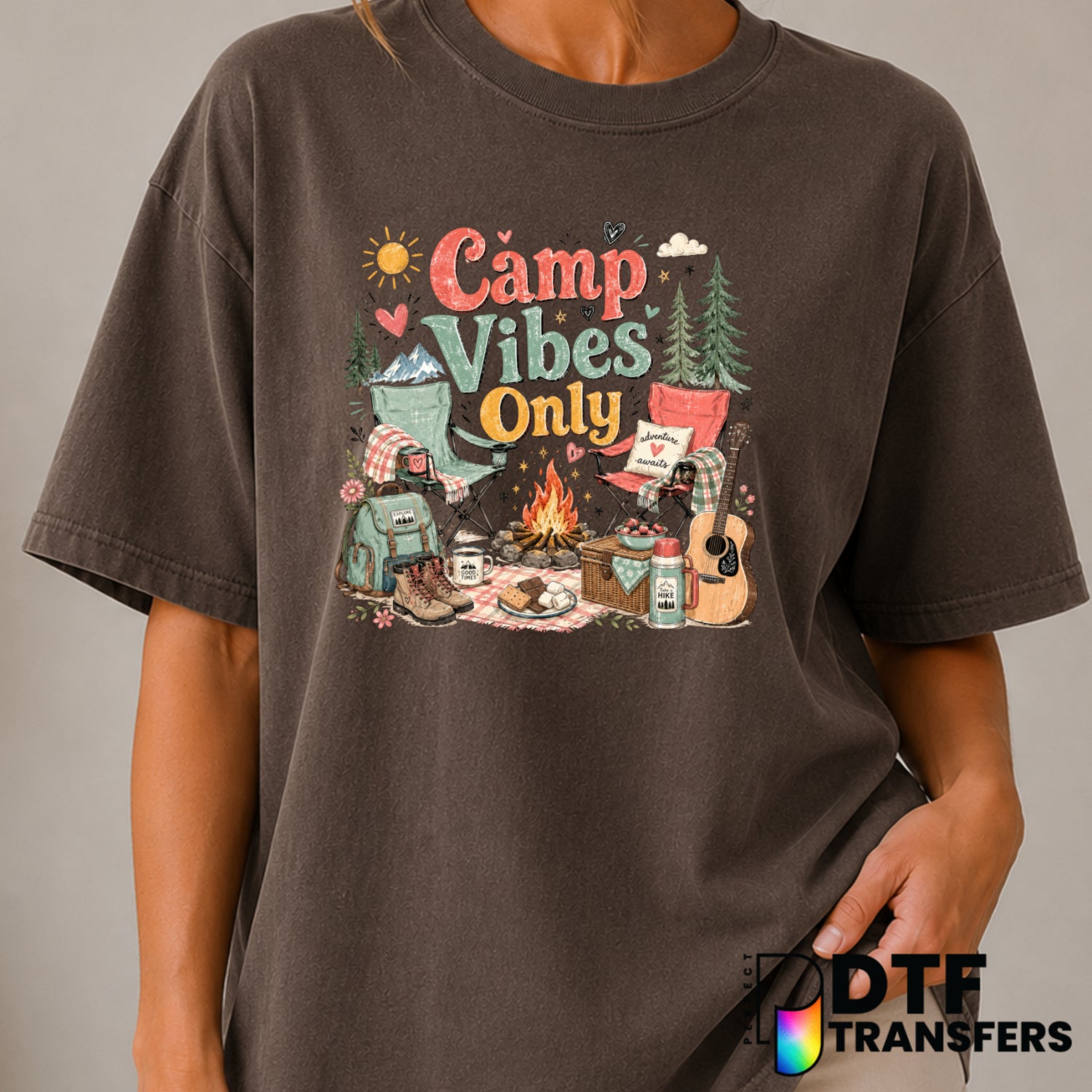 Camp Vibes Only – Camping DTF Transfer (view 2 of 2) – by Perfect DTF Transfers – Premade DTF Transfers – Camping, Outdoor