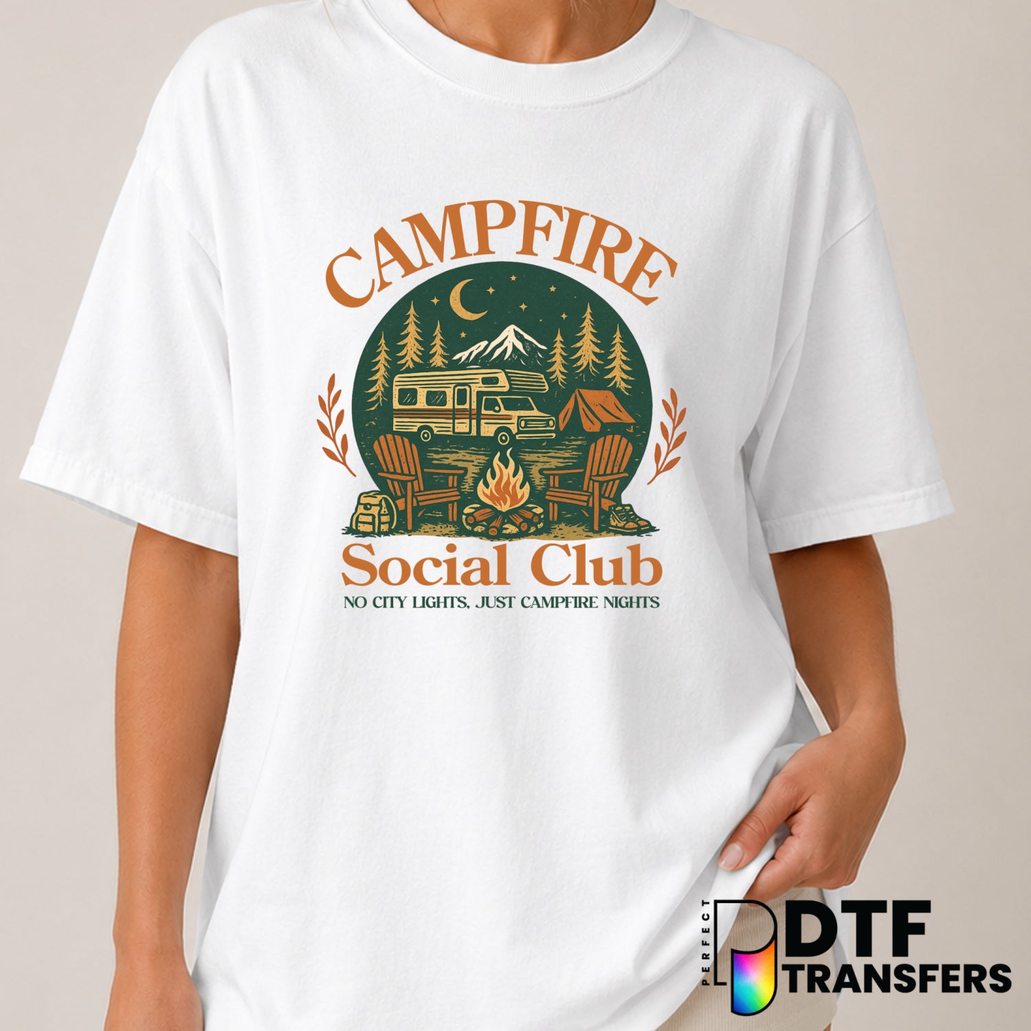Campfire Social Club No City Lights Just Campfire Nights – Camping DTF Transfer (view 1 of 2) – by Perfect DTF Transfers –...