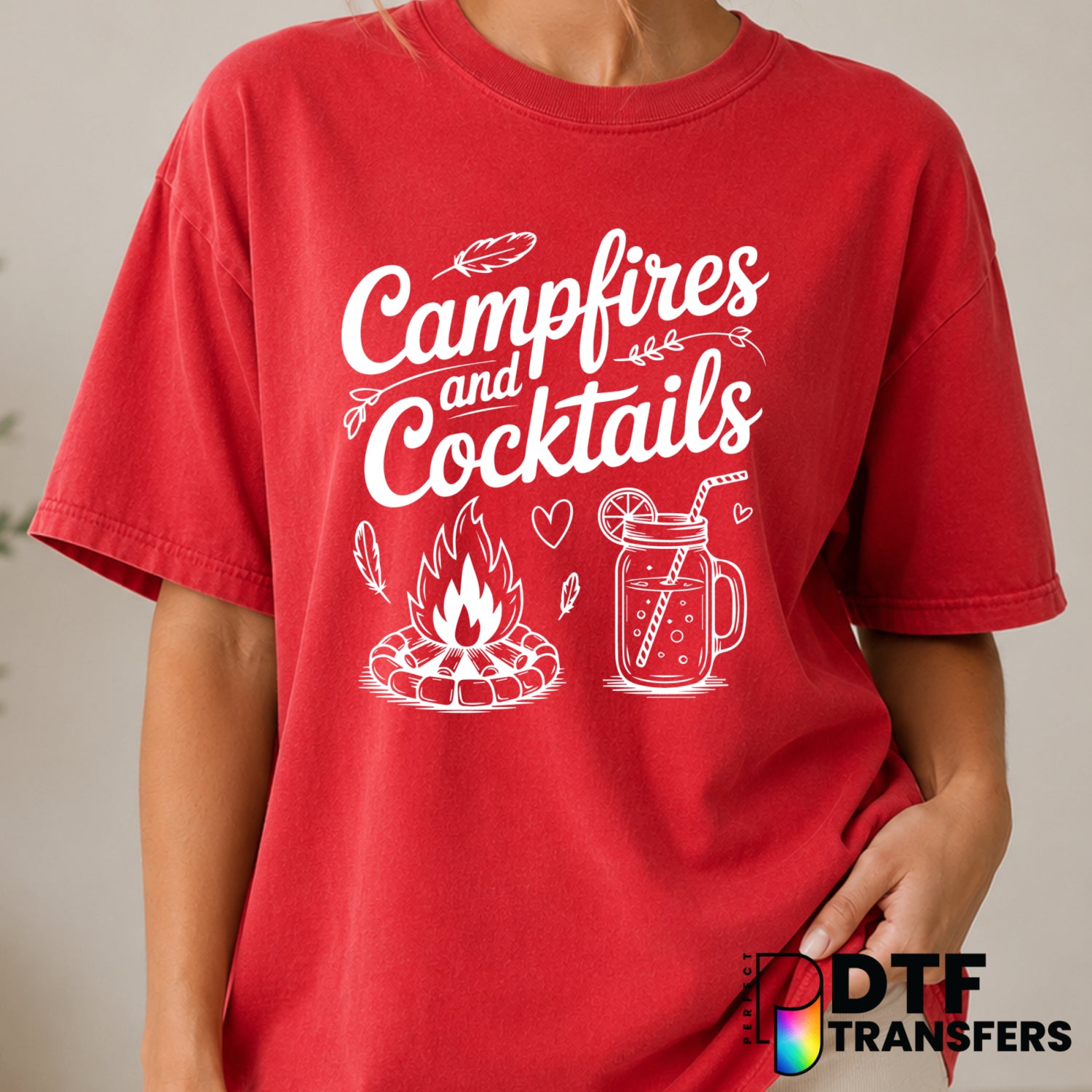 Campfires And Cocktails – Camping DTF Transfer (view 2 of 2) – by Perfect DTF Transfers – Premade DTF Transfers – Camping,...