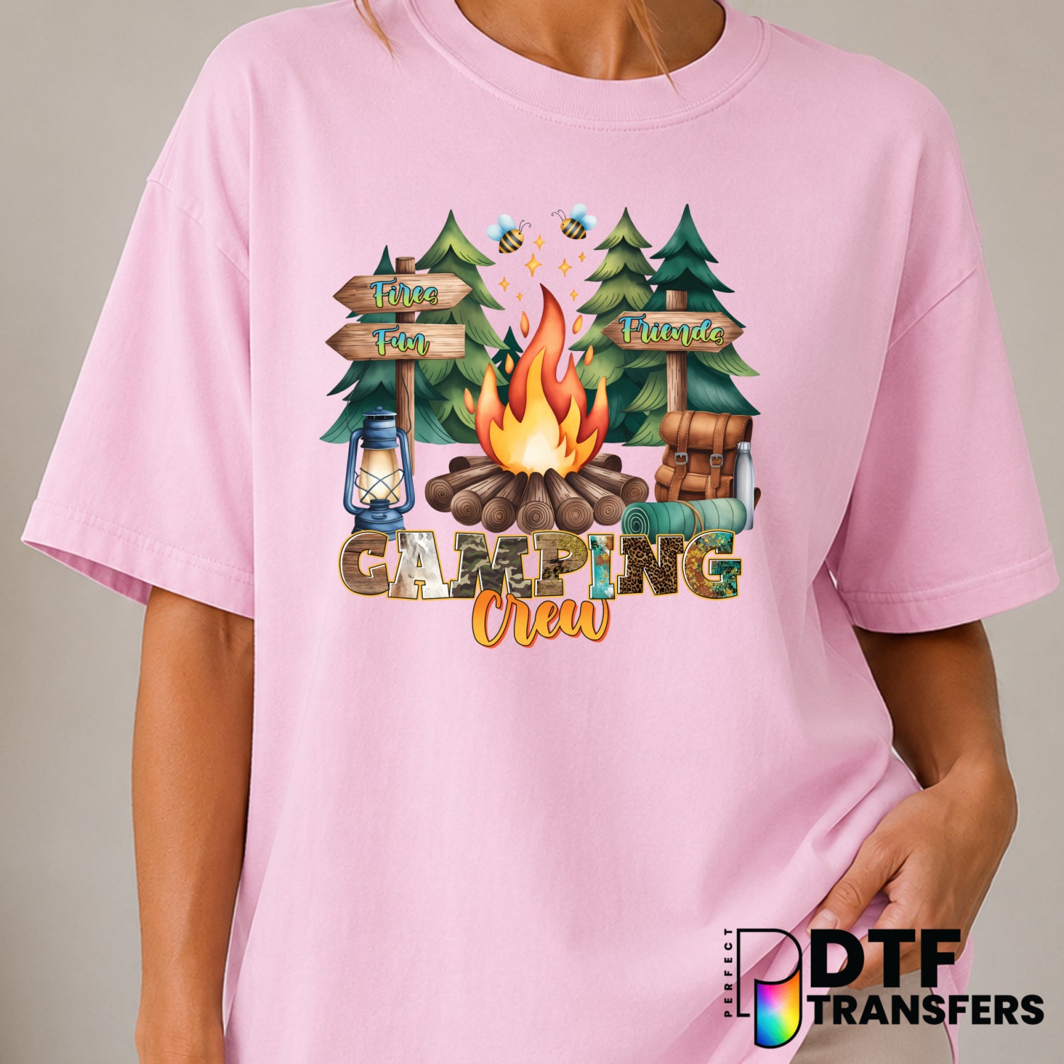 Camping Crew Friends Fires Fun – Camping DTF Transfer (view 1 of 2) – by Perfect DTF Transfers – Premade DTF Transfers – C...
