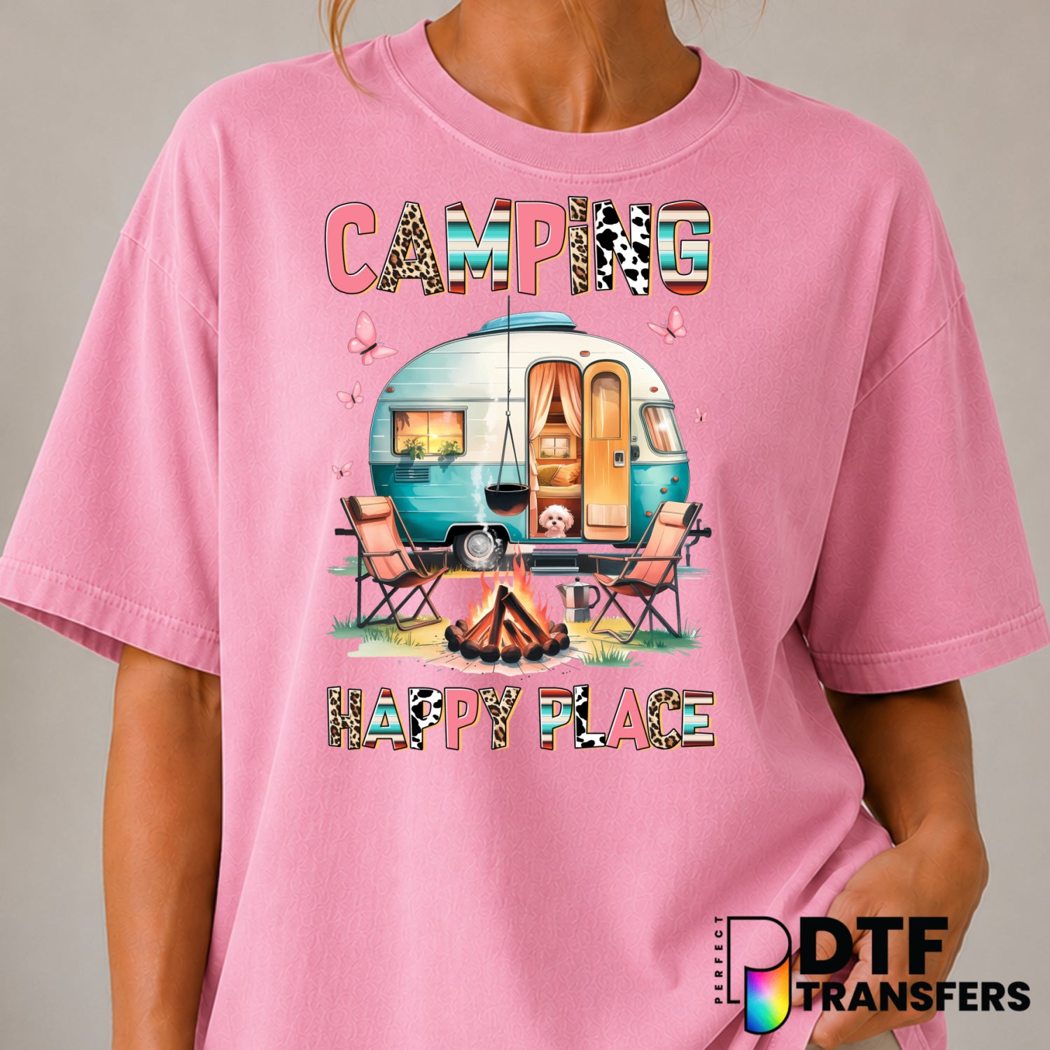 Camping Happy Place RV Camper – Camping DTF Transfer (view 2 of 2) – by Perfect DTF Transfers – Premade DTF Transfers – Ca...