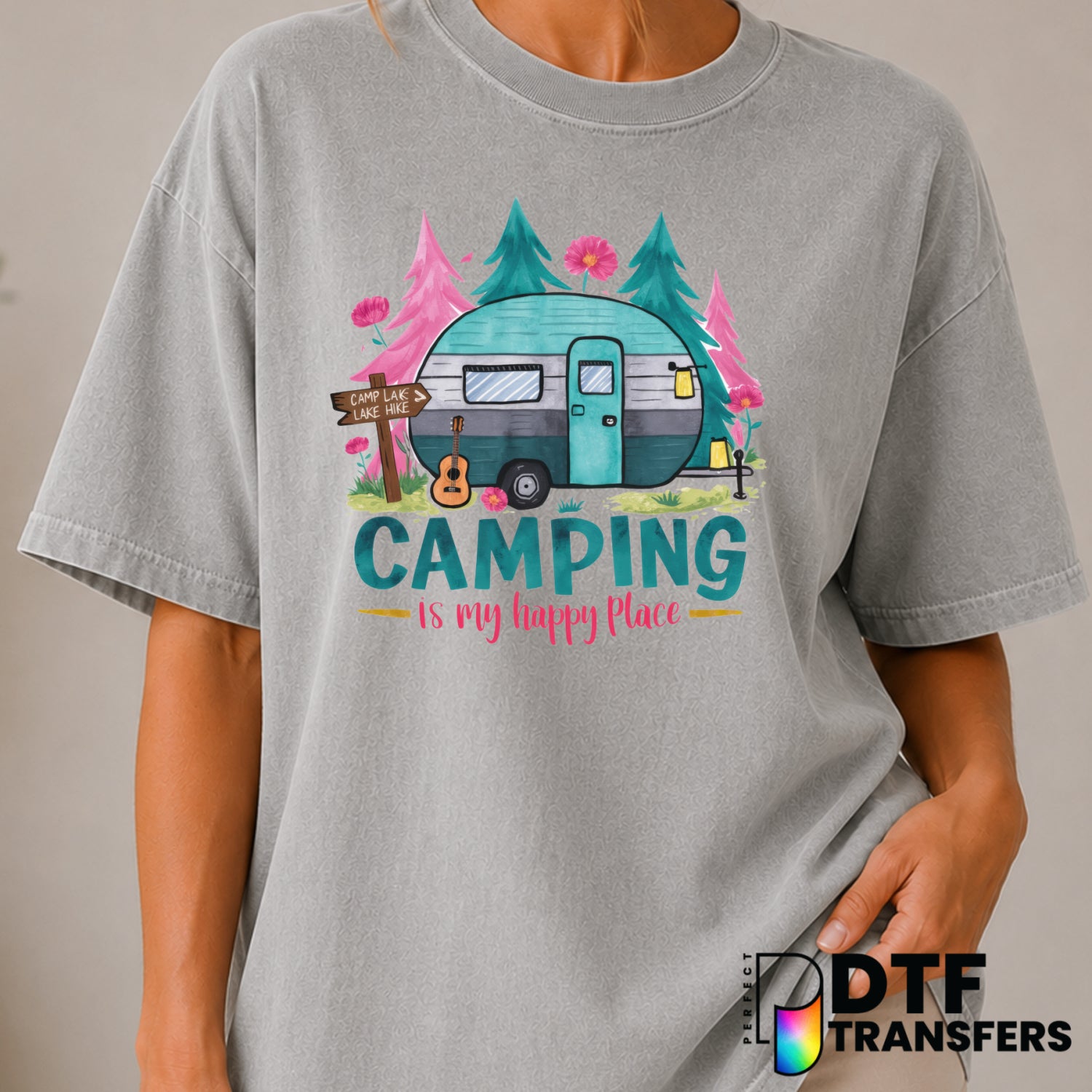 Camping Is My Happy Place – Camping DTF Transfer (view 1 of 2) – by Perfect DTF Transfers – Premade DTF Transfers – Campin...