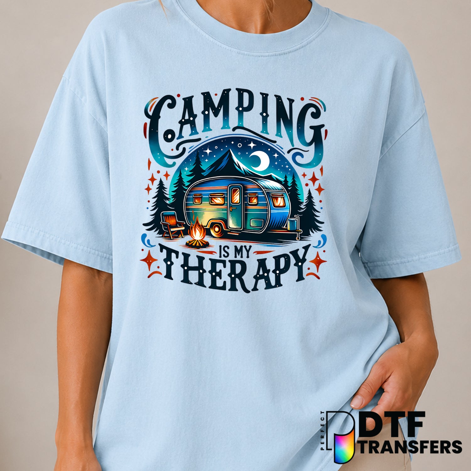 Camping is my Therapy – Camping DTF Transfer (view 1 of 2) – by Perfect DTF Transfers – Premade DTF Transfers – Camping, O...