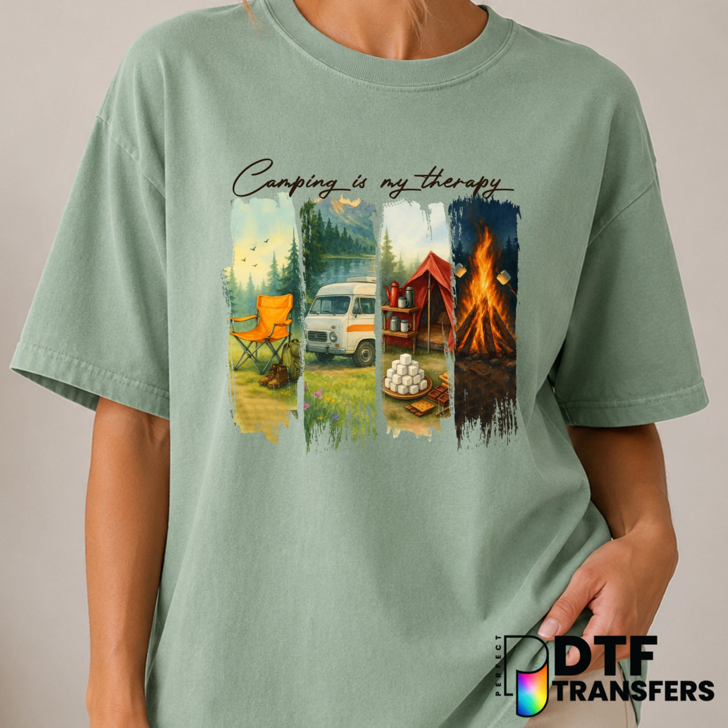 Camping Is My Therapy – Camping DTF Transfer (view 2 of 2) – by Perfect DTF Transfers – Premade DTF Transfers – Camping, O...